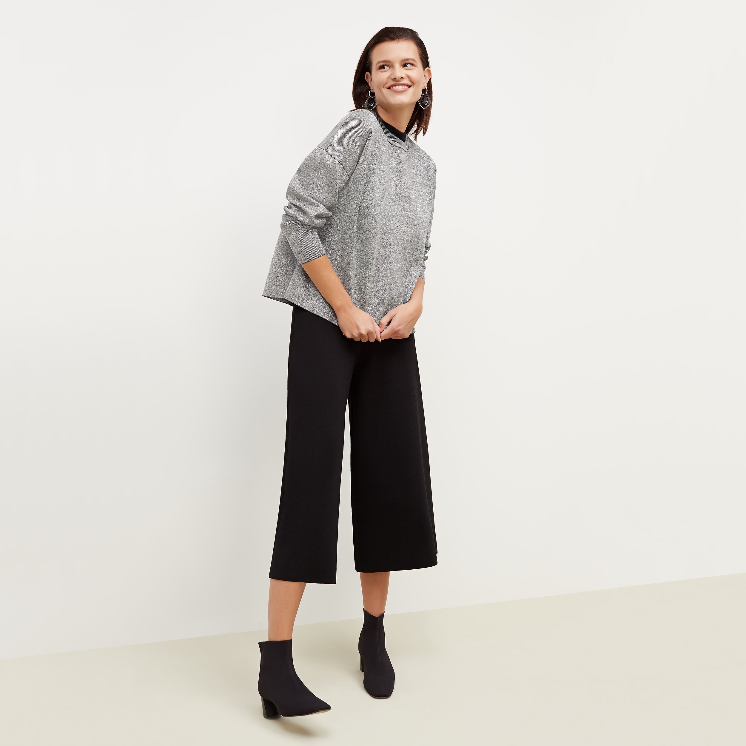Rogala Stretch Culotte Jumpsuit & Knit Cardigan Set in Black | Comfortable Lounge Wear for Women | Perfect for Yoga, Travel, and Casual Outings