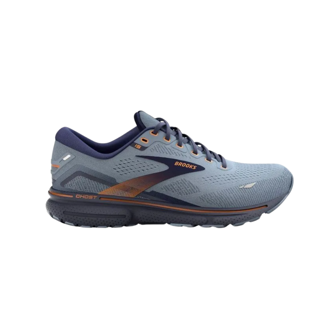 Men's Brooks Ghost 15 Running Shoes - Flintstone Peacoat Color Wide Width (2E) for Jogging, Gym Workouts & Daily Comfort