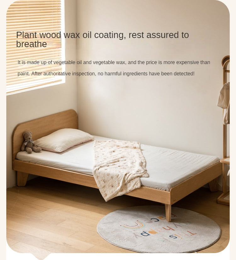 Solid Oak Wood Kids Bed - Sturdy & Safe Toddler Bed Frame for Boys & Girls - Perfect for Nursery, Bedroom, or Playroom
