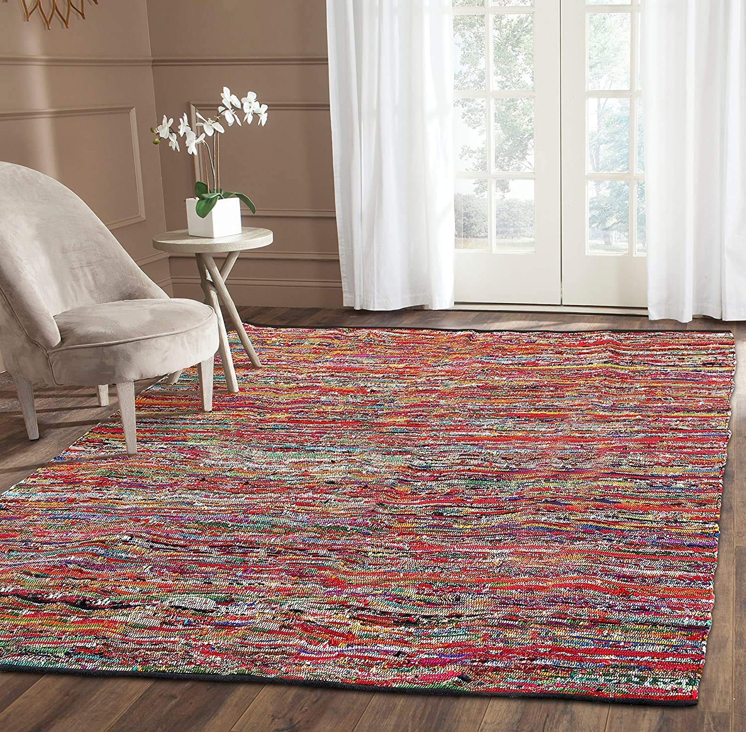 Handwoven Cotton Multi Chindi Bohemian Area Rug - 8x10 Feet (96x120 Inch) Recycled & Biodegradable Braided Rug - Colorful Rectangle Floor Mat for Living Room, Bedroom, or Boho Home Decor