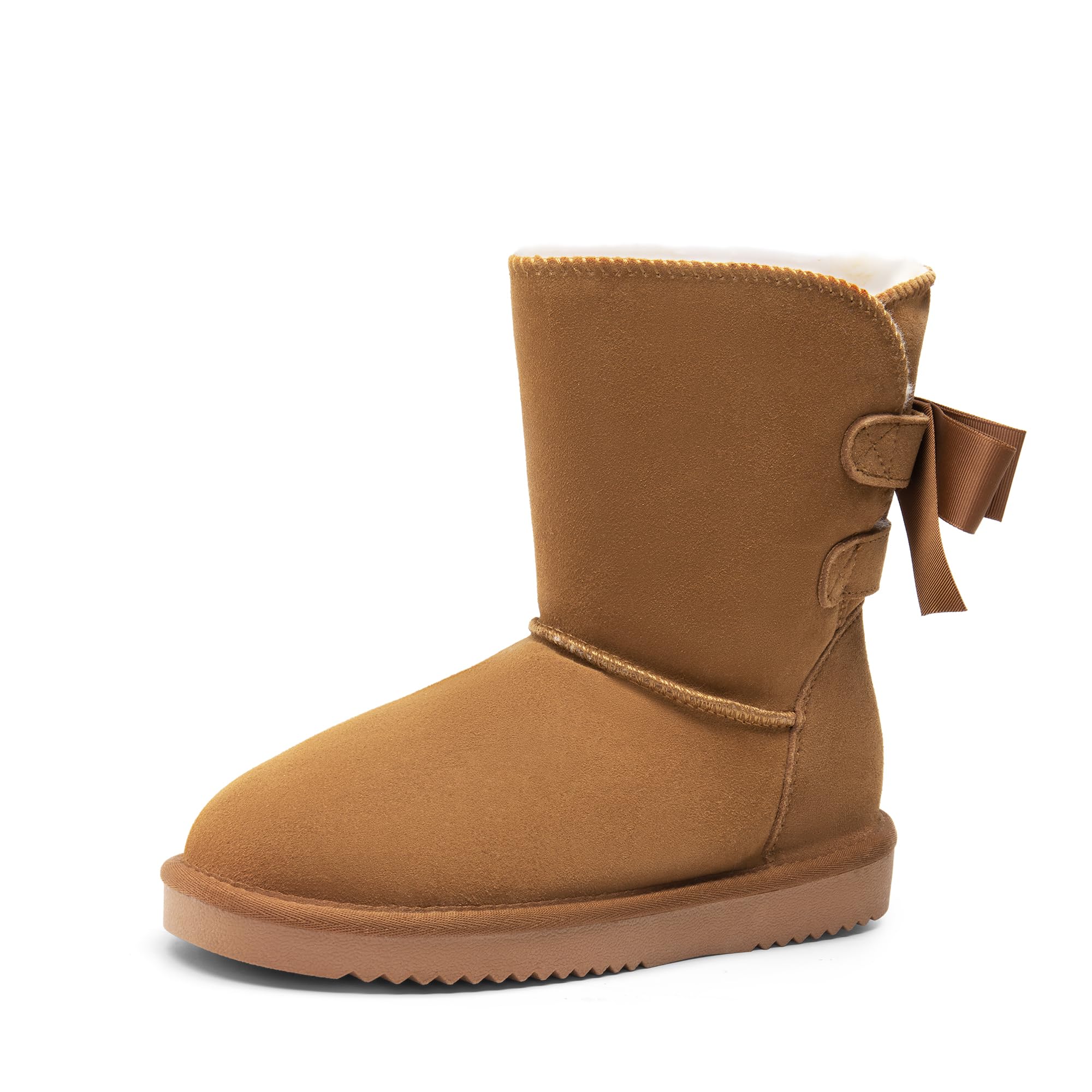 DREAM PAIRS Women's Winter Snow Boots - Genuine Suede Leather with Faux Fur Lining & Memory Foam | Warm Fuzzy Bow-Trimmed Short Booties for Women | Perfect for Outdoor Winter Activities & Indoor Comfort