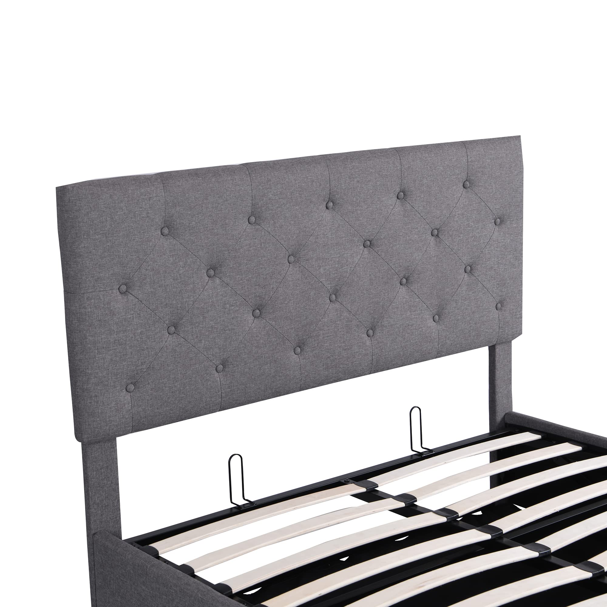 SOFTSEA Full Size Upholstered Platform Bed with Hydraulic Storage System & Button Tufted Headboard - Sturdy Mattress Foundation for Bedroom, Guest Room, or Dorm | Modern Space-Saving Storage Bed Design