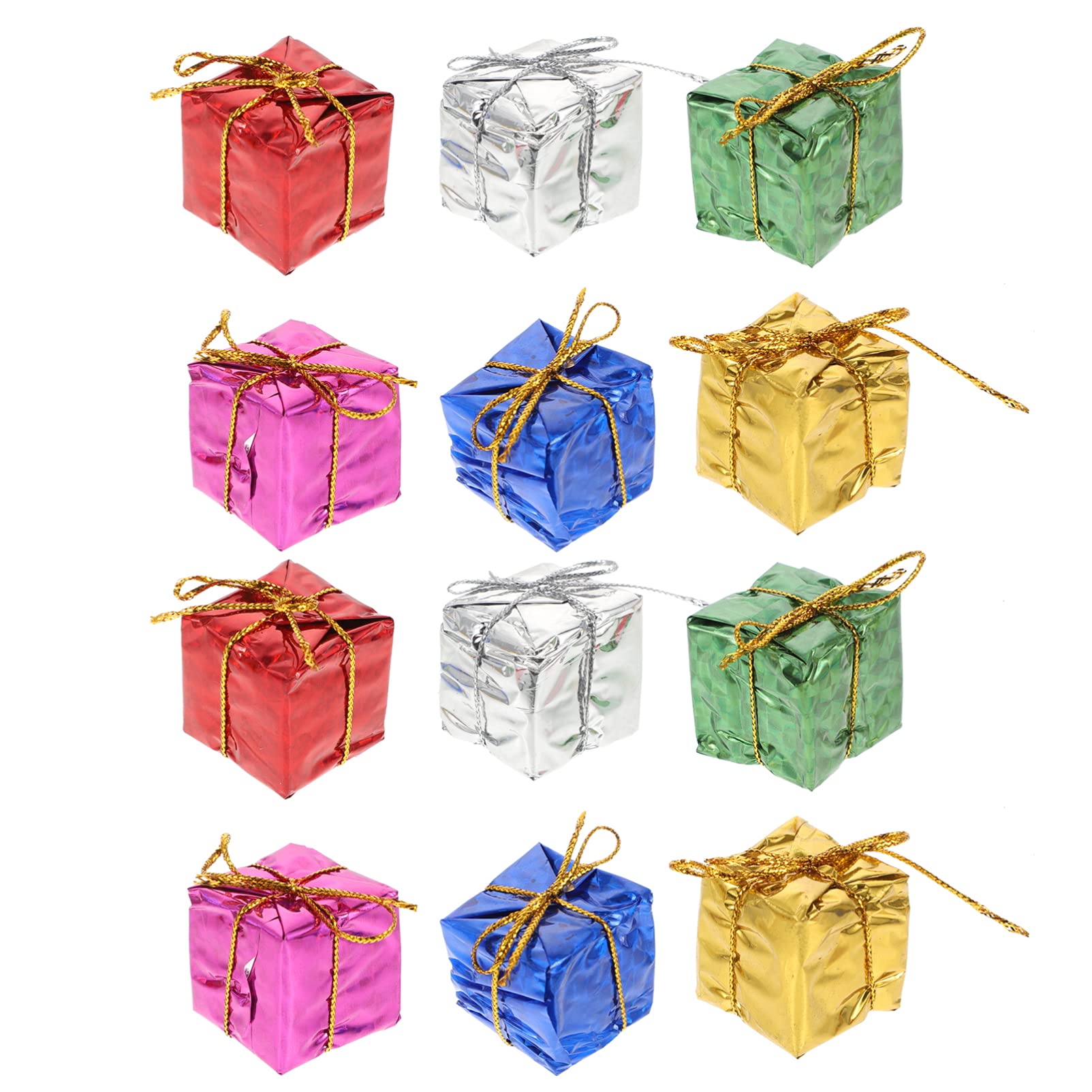 HEMOTON 72Pcs Shiny Mini Christmas Ornaments - Metallic Foil Box Decor for Tree & Home