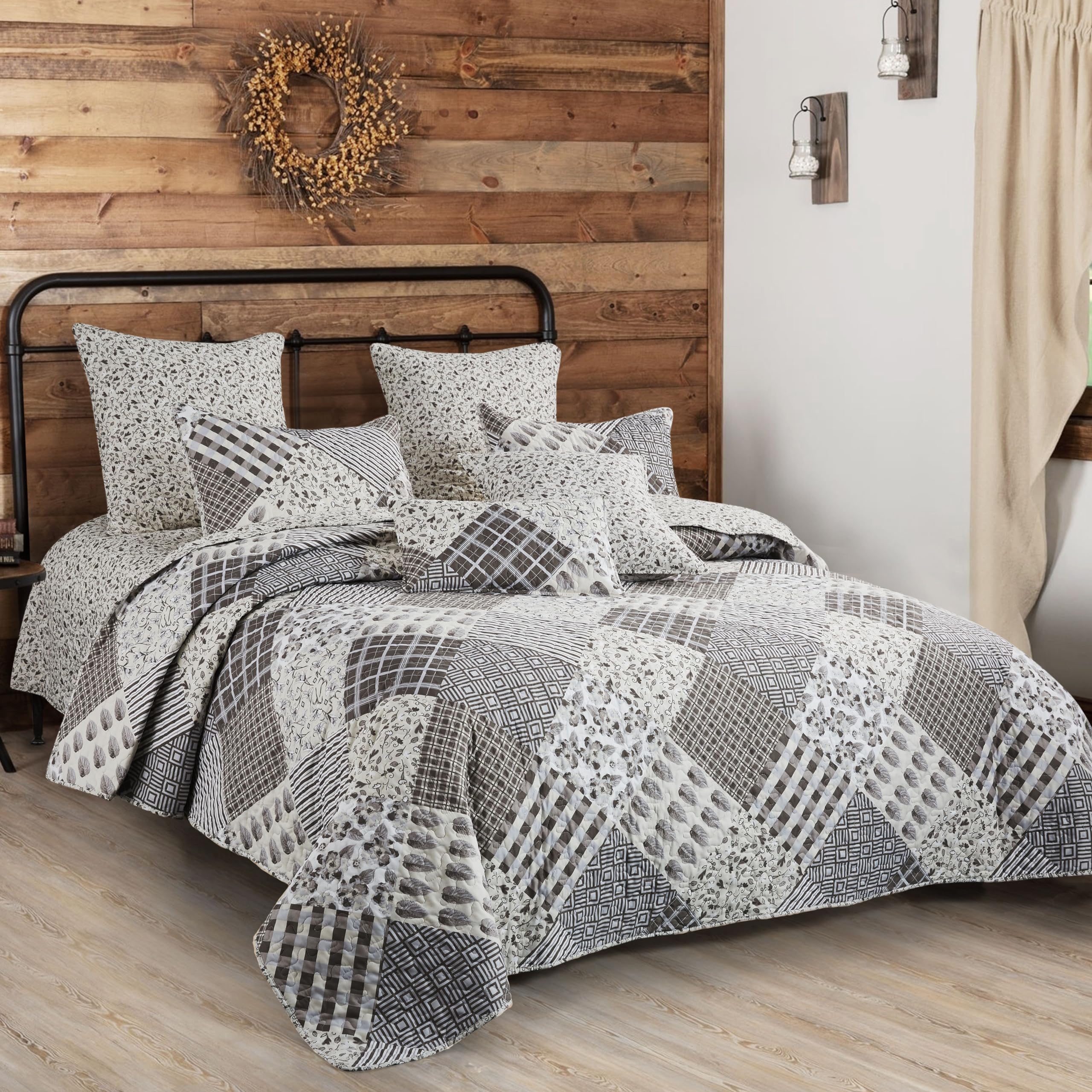 Virah Bella Reversible Quilt Bedding Set - Full/Queen Size Lightweight Printed Quilt with 2 Pillow Shams | Phyllis Dobbs Charming Grays Contemporary Design | Cozy & Stylish Bedroom Decor for Modern Homes