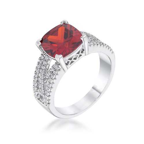 3Ct Elegant Rhodium Plated Criss Cross Garnet & CZ Engagement Ring for Women - Perfect for Weddings, Anniversaries, and Romantic Proposals