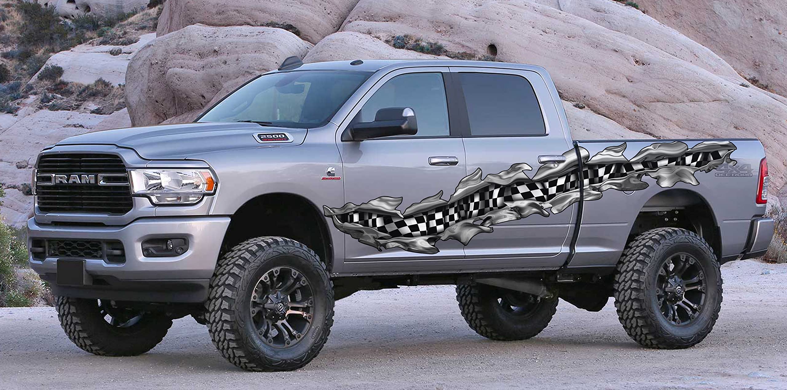 Checkered Flag Ripped Metal Car Decal - Racing Flag Vinyl Wrap for Car Side - Full Color Auto Sticker (20x70) - Perfect for Racing Enthusiasts & Custom Car Designs