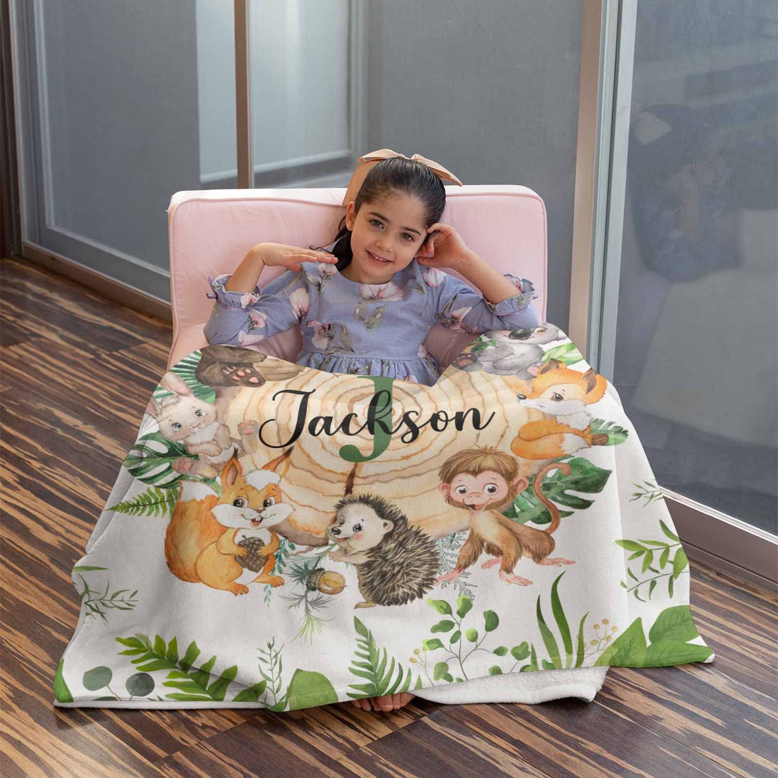 Personalized Woodland Animals Baby Blanket for Boys & Girls - Custom Name Kids Blanket 40