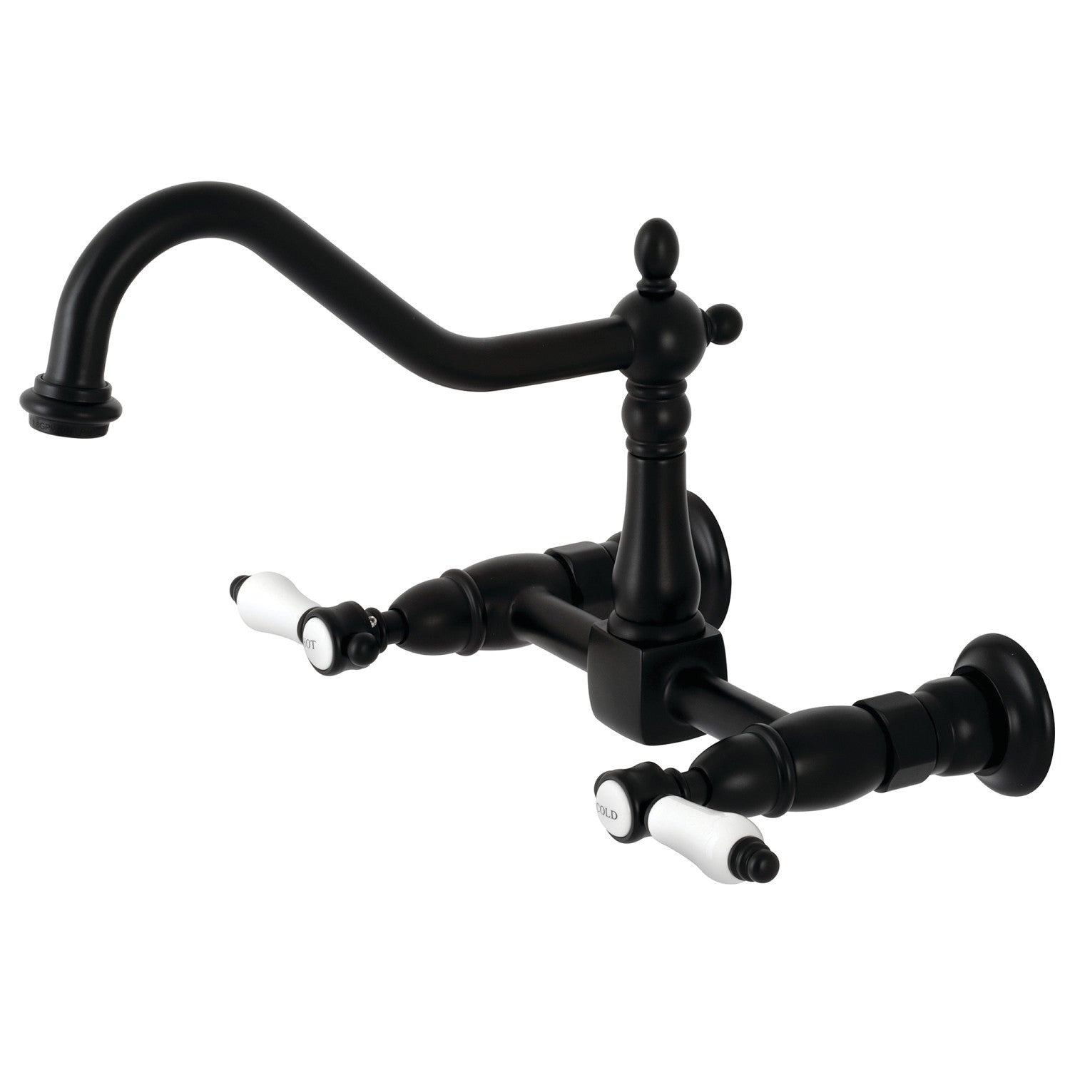 Bel Air KS1240BPL Matte Black Double Handle Wall Mount Bridge Kitchen Faucet - Modern Farmhouse Sink Faucet for Kitchen & Utility Room