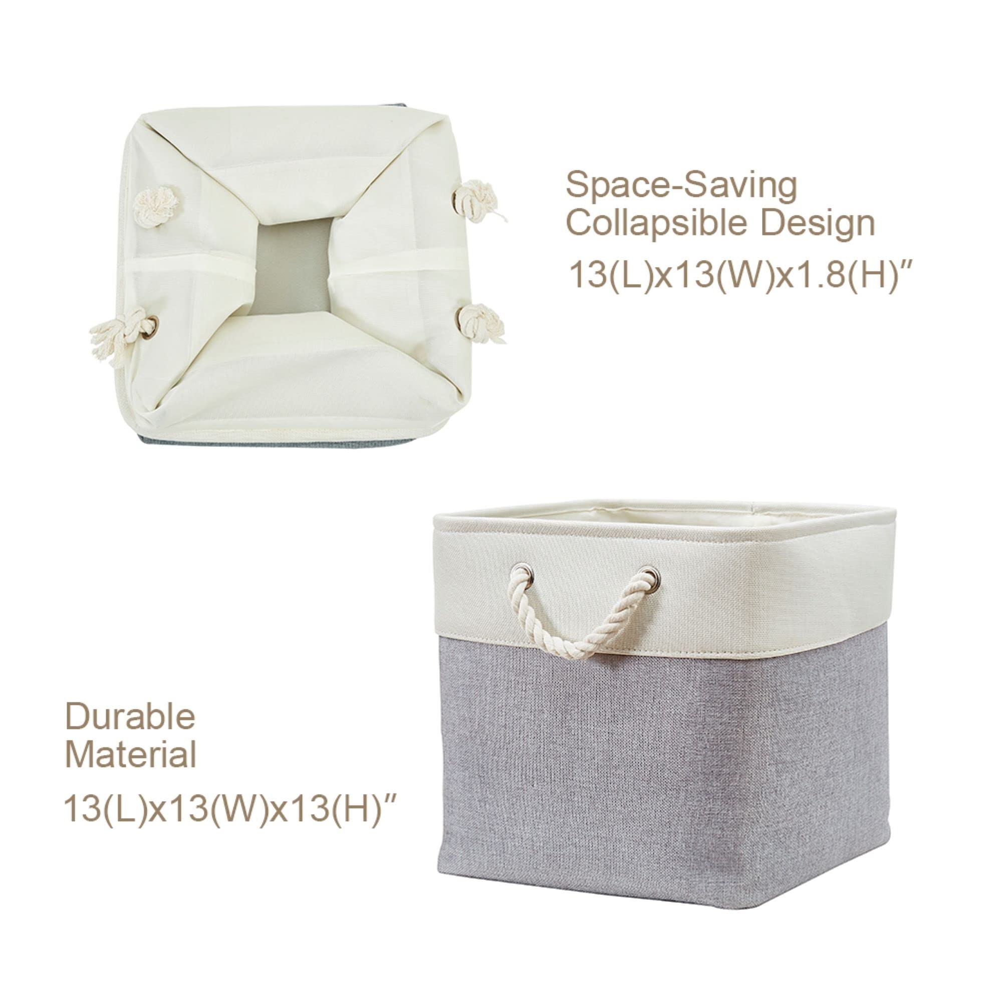 DECOMOMO 13 x 13 Inch Cube Storage Bins - 3 Pack Fabric Organizer Bins for Closet, Shelves & Toy Storage | Grey & White Collapsible Storage Cubes for Home, Office & Kids Room Organization