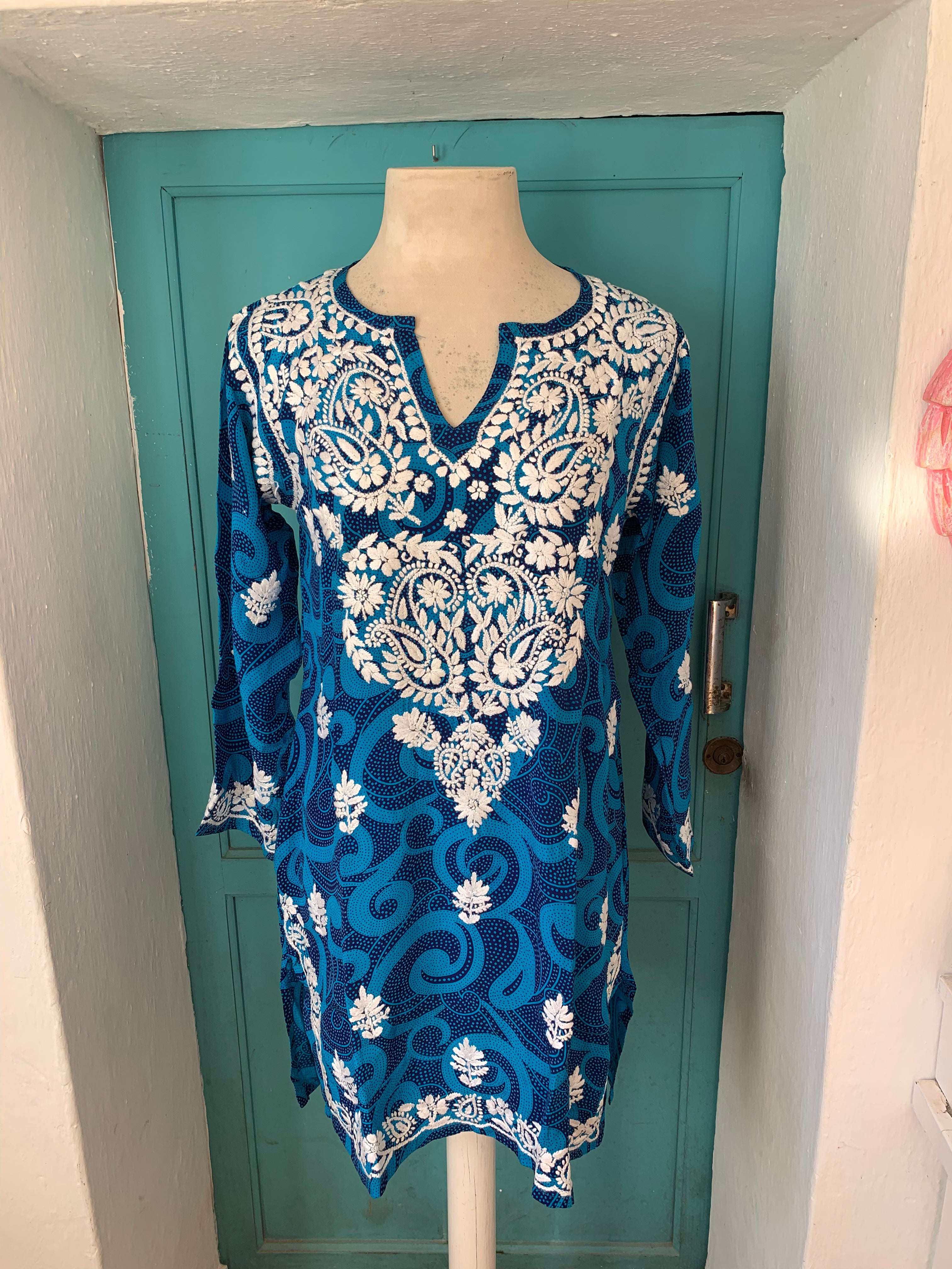 2024 New Silk Tunic Dress - Stunning Blue Handcrafted Design for Women | Perfect for Summer Beach, Boho Chic Outfits & Special Occasions