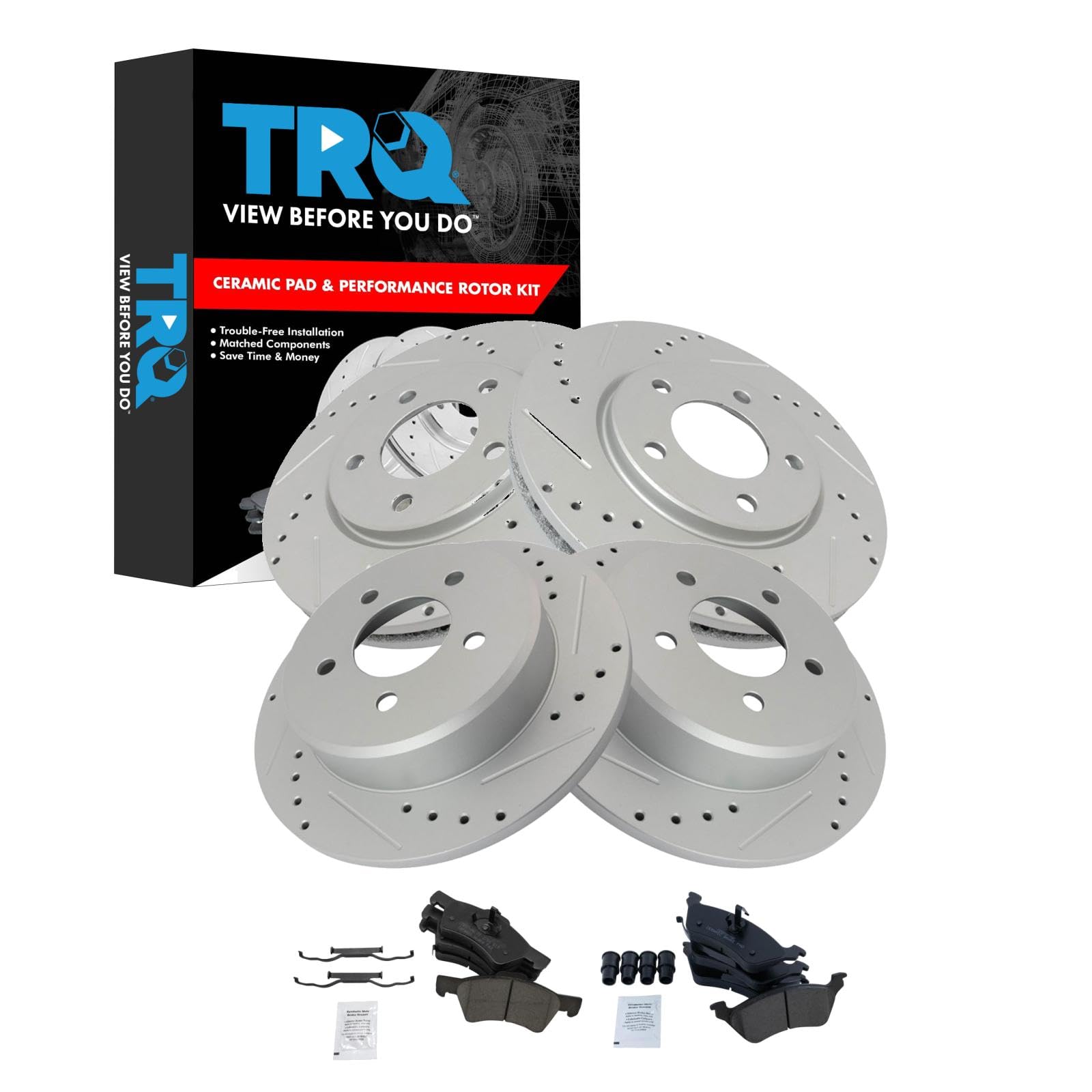 High Performance Drilled & Slotted Brake Rotors with Ceramic Pads - Front & Rear Brake Kit for Cars, Trucks & SUVs | Improved Stopping Power & Heat Dissipation for Daily Driving & Performance Upgrades