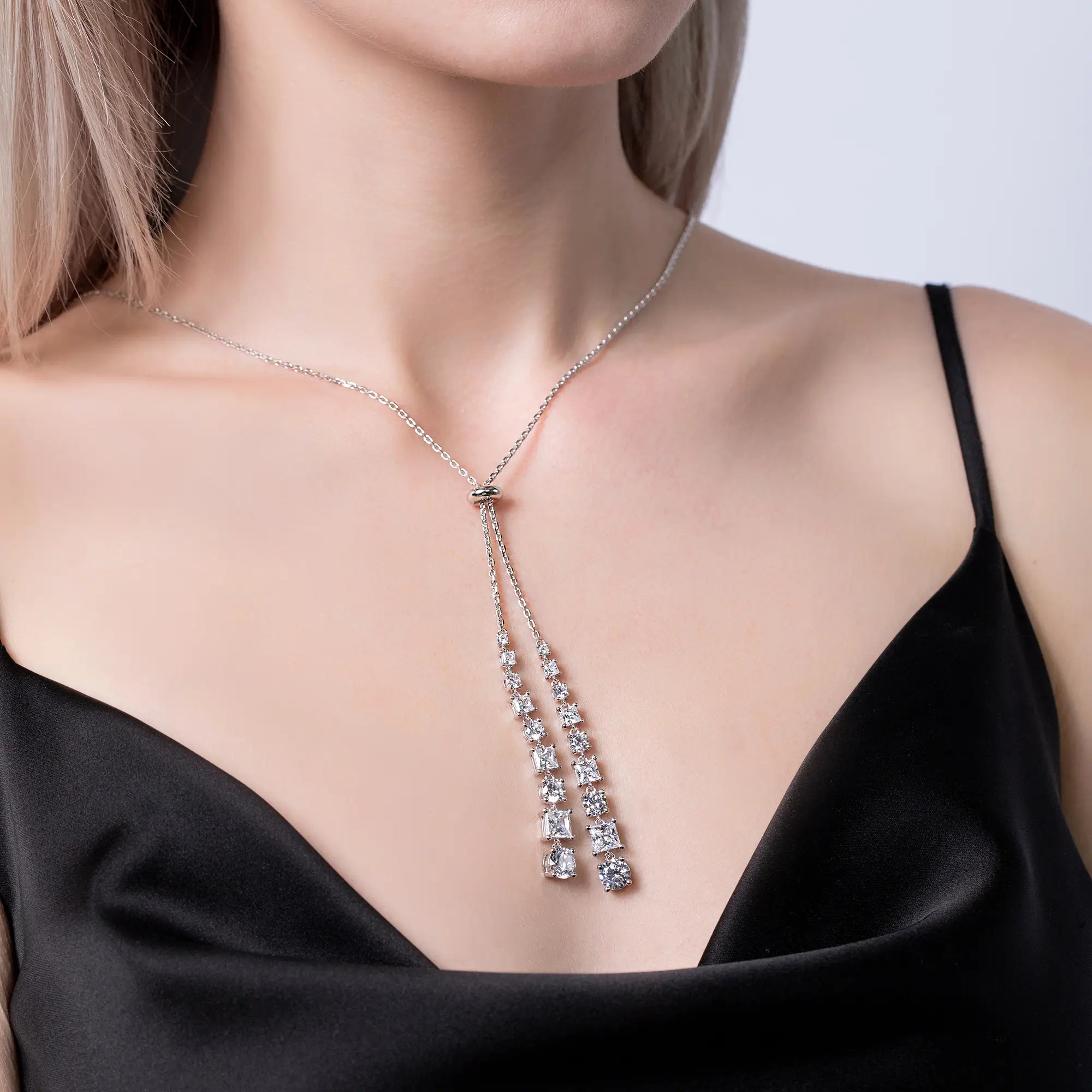 Elegant Micro Pavé Long Necklace for Women - Perfect for Weddings, Parties & Evening Events | Dainty & Sparkling Jewelry Gift