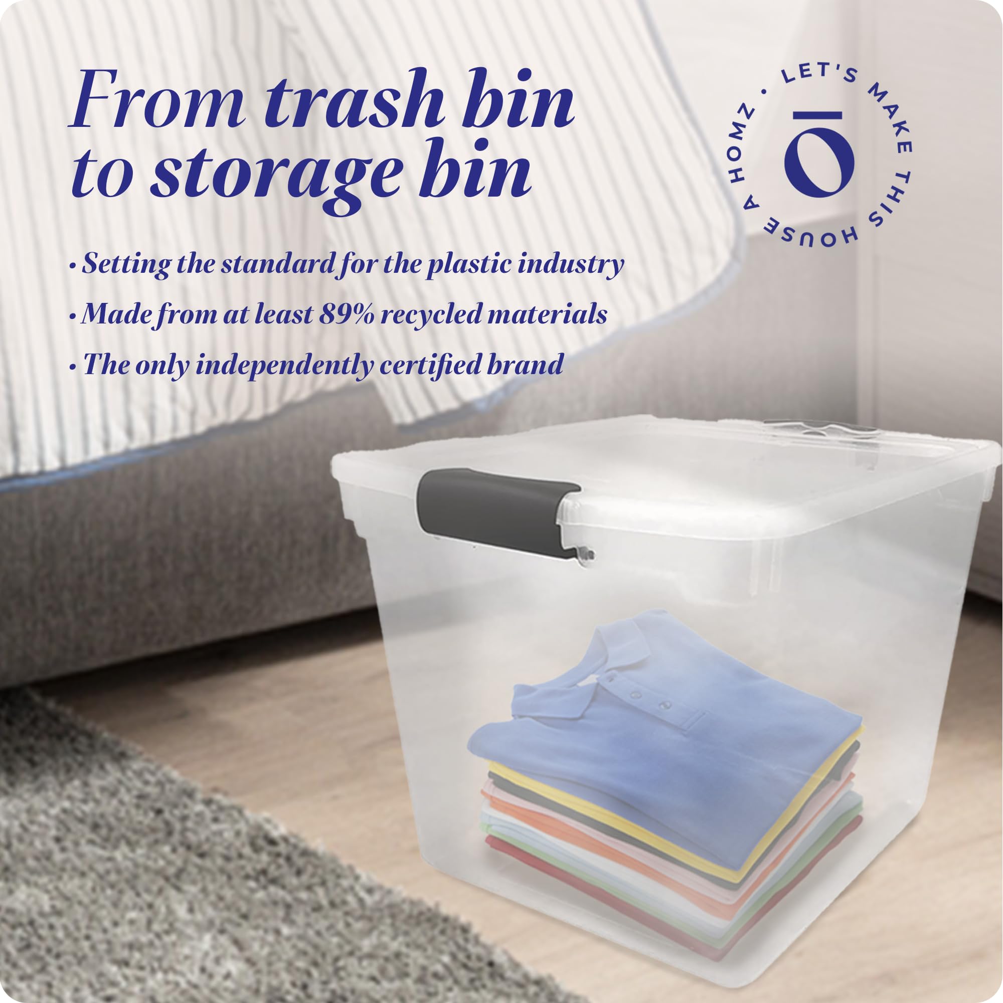HOMZ 8-Pack Clear Plastic Storage Bins with Secure Latches, 31 Quart Organizer Containers - Perfect for Pantry, Closet, Garage & Toy Organization (Gray Latches)