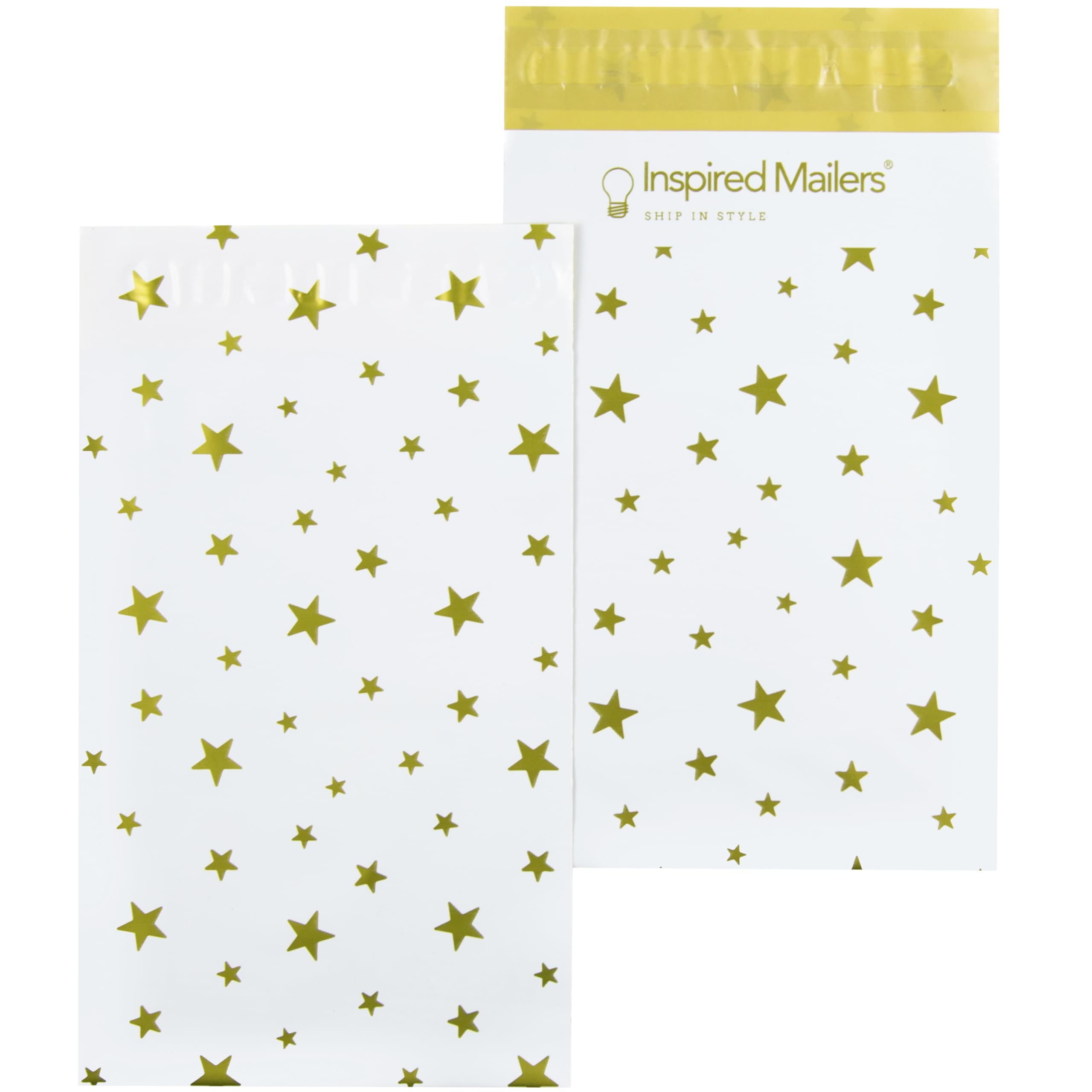 **6x9 Poly Mailers 100 Pack - Gold Stars White Small Shipping Bags - Durable Polymailers for Ecommerce, Subscription Boxes & Small Packages - Perfect for Online Sellers & Small Businesses**