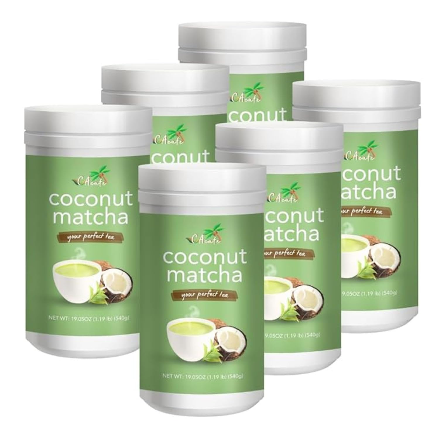 Organic Coconut Matcha Green Tea Latte Mix - Instant Japanese Health Drink Powder for Hot or Iced Tea - Creamy & Sweet with Reduced Sugar - Non-GMO, No Artificial Flavors - Perfect for Home, Office & Cafe Use | 6-Pack