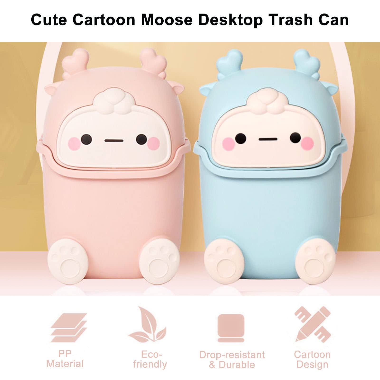 Cute Pink Mini Desktop Trash Can with Flip Lid - Includes 90Pcs Trash Bags, Small Plastic Waste Basket for Bathroom, Kitchen, Office & Dressing Table - Perfect for Home, Office & Workspace Organization