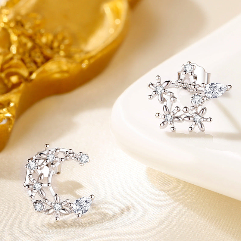 Mismatched Moon and Star Stud Earrings | DMS352 | Trendy Celestial Jewelry for Women | Perfect for Everyday Wear, Parties & Gifts