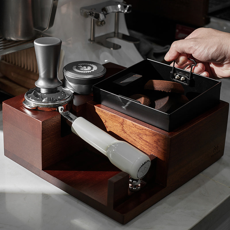 Professional Espresso Tamping Station with Built-in Knock Box - Barista Coffee Accessories for Home & Commercial Use - Perfect for Espresso Preparation & Coffee Grounds Disposal