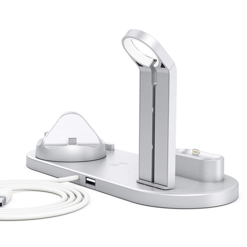 4-in-1 Multi-Function Wireless Charging Station - 10W Fast Charger for iPhone, Android, QI Phones, Apple Watch & AirPods - USB Type C Charging Dock Stand (White) - Perfect for Home, Office & Travel Use