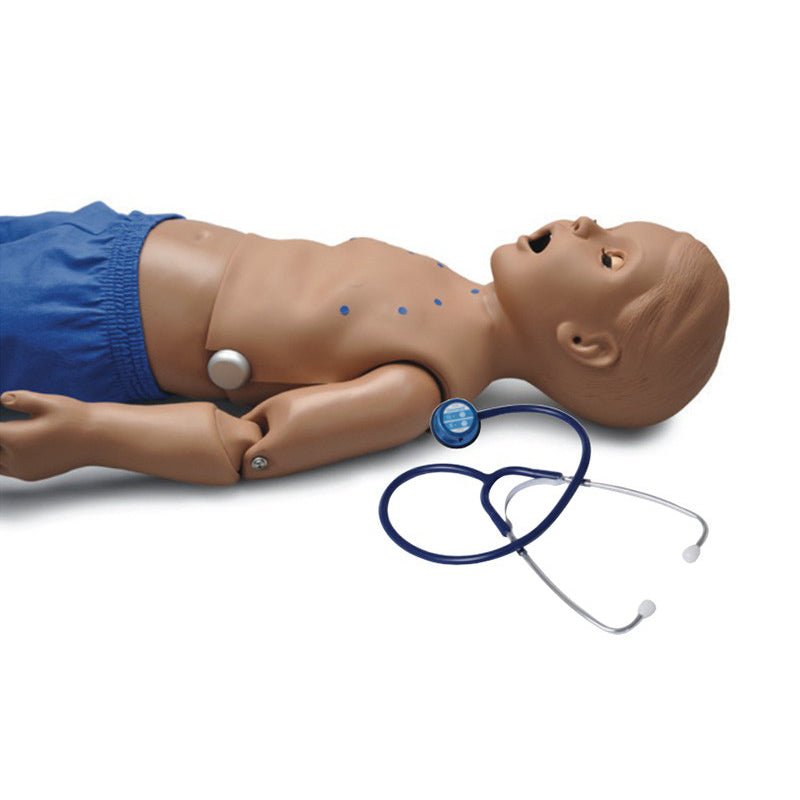 1 Year Old Patient Heart and Lung Sounds Trainer with Intubatable Airway - Dark Skin Tone | Pediatric Medical Training Manikin for CPR, Auscultation Practice & Airway Management Scenarios