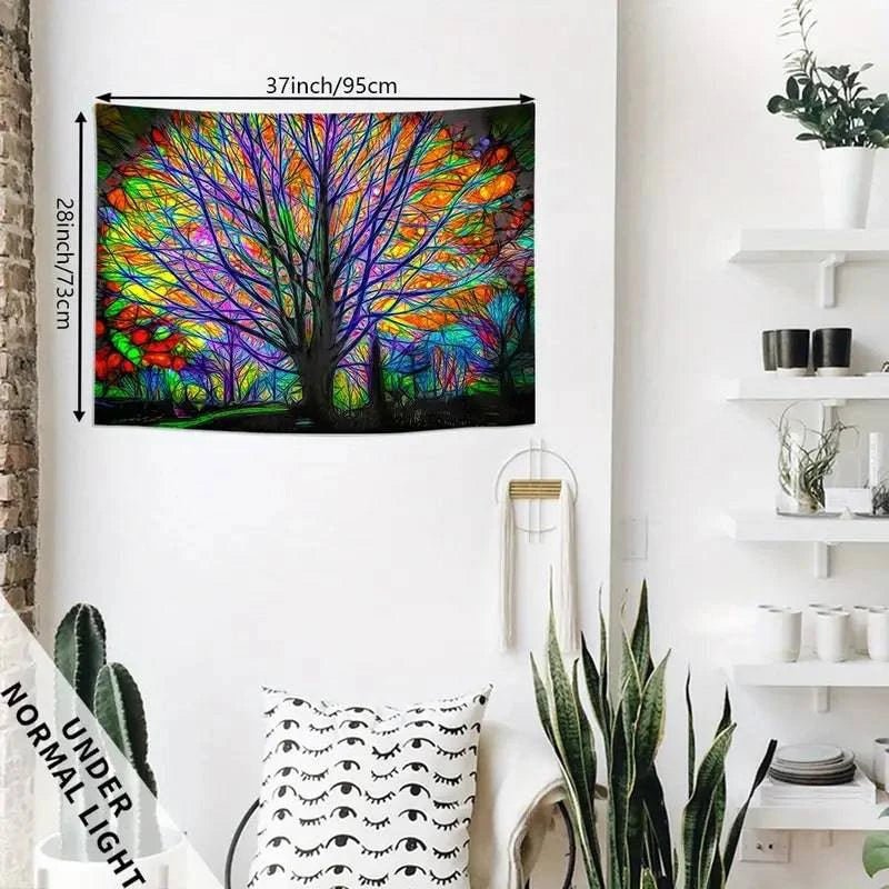 Tree of Life Glow in the Dark UV Tapestry Wall Art - Spiritual Home Decor for Bedroom, Living Room & Dorm