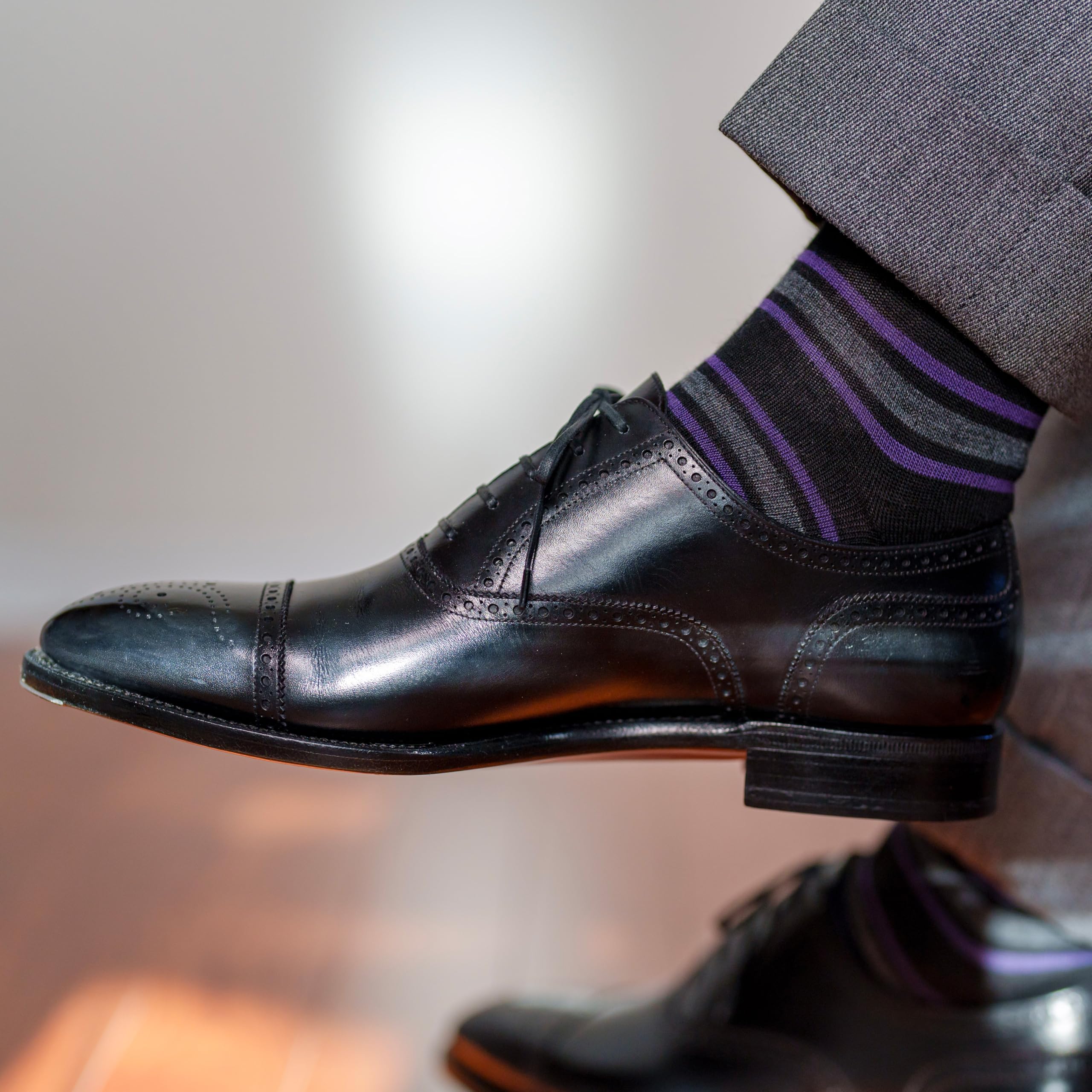 Premium Merino Wool Mid-Calf Dress Socks for Men - Breathable & Comfortable Patterned Socks for Business, Office & Formal Occasions
