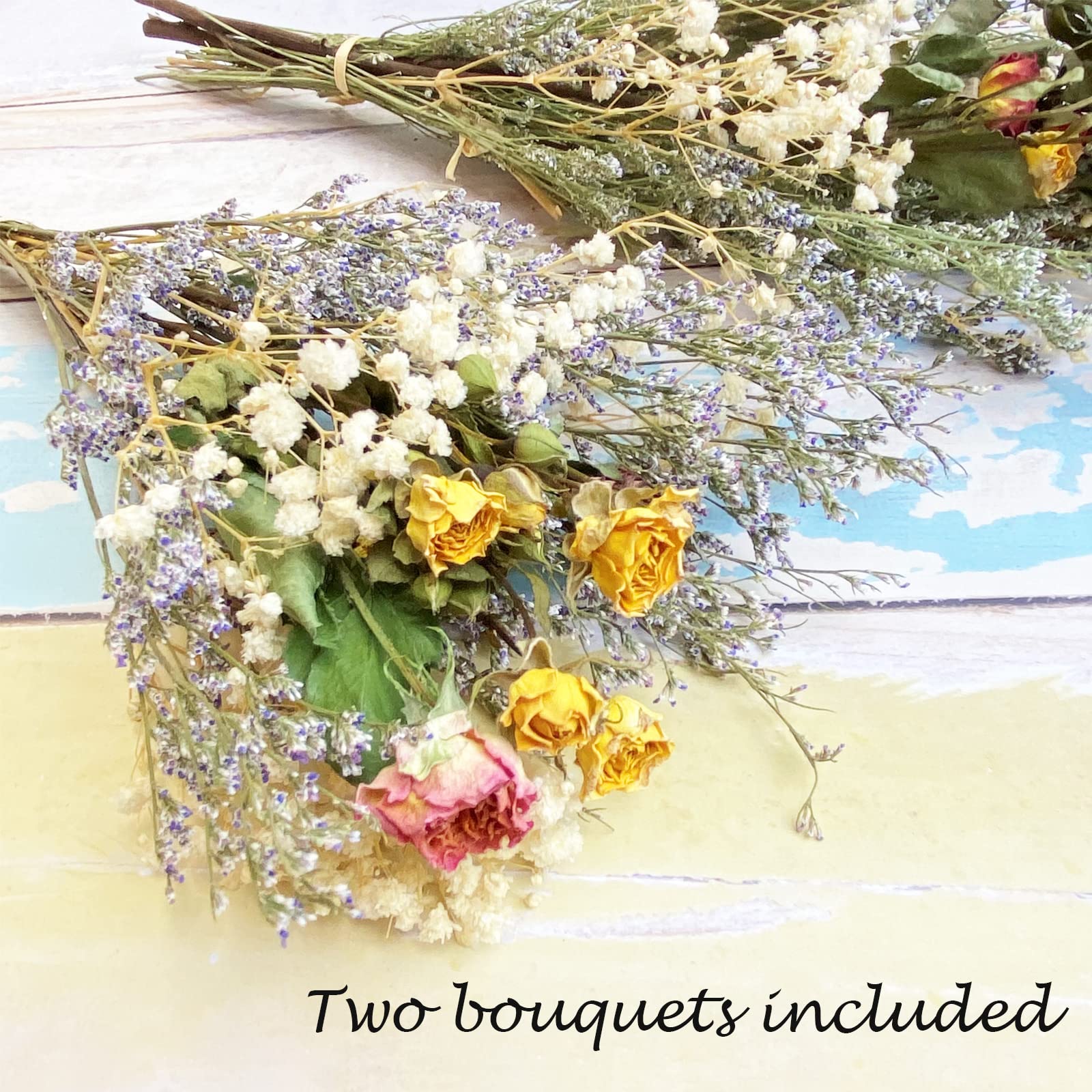 L'BREVOGA 100% Natural Dried Spray Rose Bouquets - 2 Bunches with Baby’s Breath, Miniature Roses for Home Decor, Wedding Centerpieces & Party Arrangements (Perfect for Rustic, Boho & Farmhouse Style Decorations)