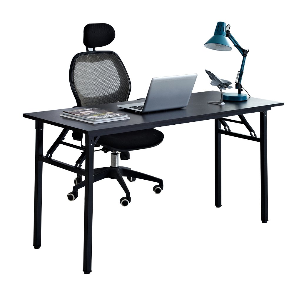 DlandHome 55 Inch Folding Computer Desk - Portable Office Desk, Study Table, Conference Table, Activity Table for Home & Office - Fully Assembled Black (DND-ND5-140BB) - Perfect for Remote Work, Gaming, Crafting & Small Meetings