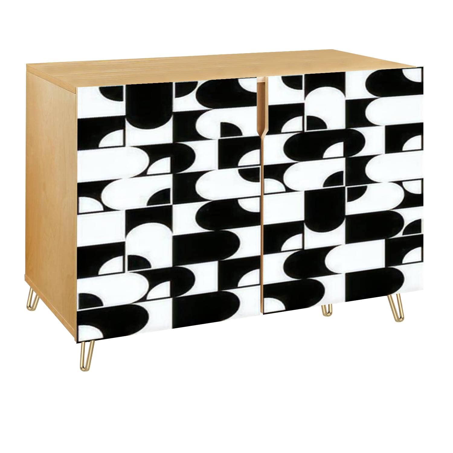 Black and White Checkerboard Pattern Wooden Accent Cabinet with 2 Doors - Storage Sideboard for Living Room, Kitchen, Hallway & Entryway - Perfect as TV Stand, Bar Cabinet or Dining Room Storage Solution