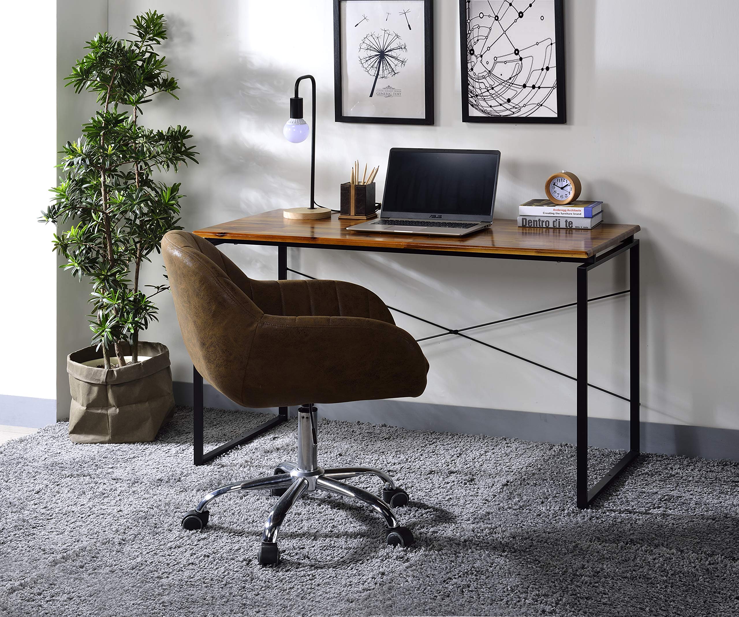 Acme Jurgen Oak & Black Wooden Rectangle Writing Desk - Perfect for Home Office, Study & Workspace