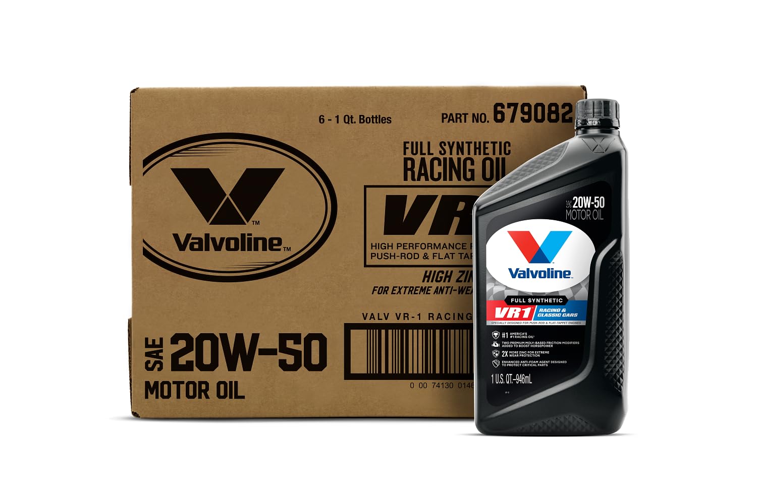 Valvoline VR1 Racing Synthetic SAE 20W-50 Motor Oil 1 QT (Case of 6) - High Performance Engine Protection for Classic Cars, Hot Rods & Racing Vehicles