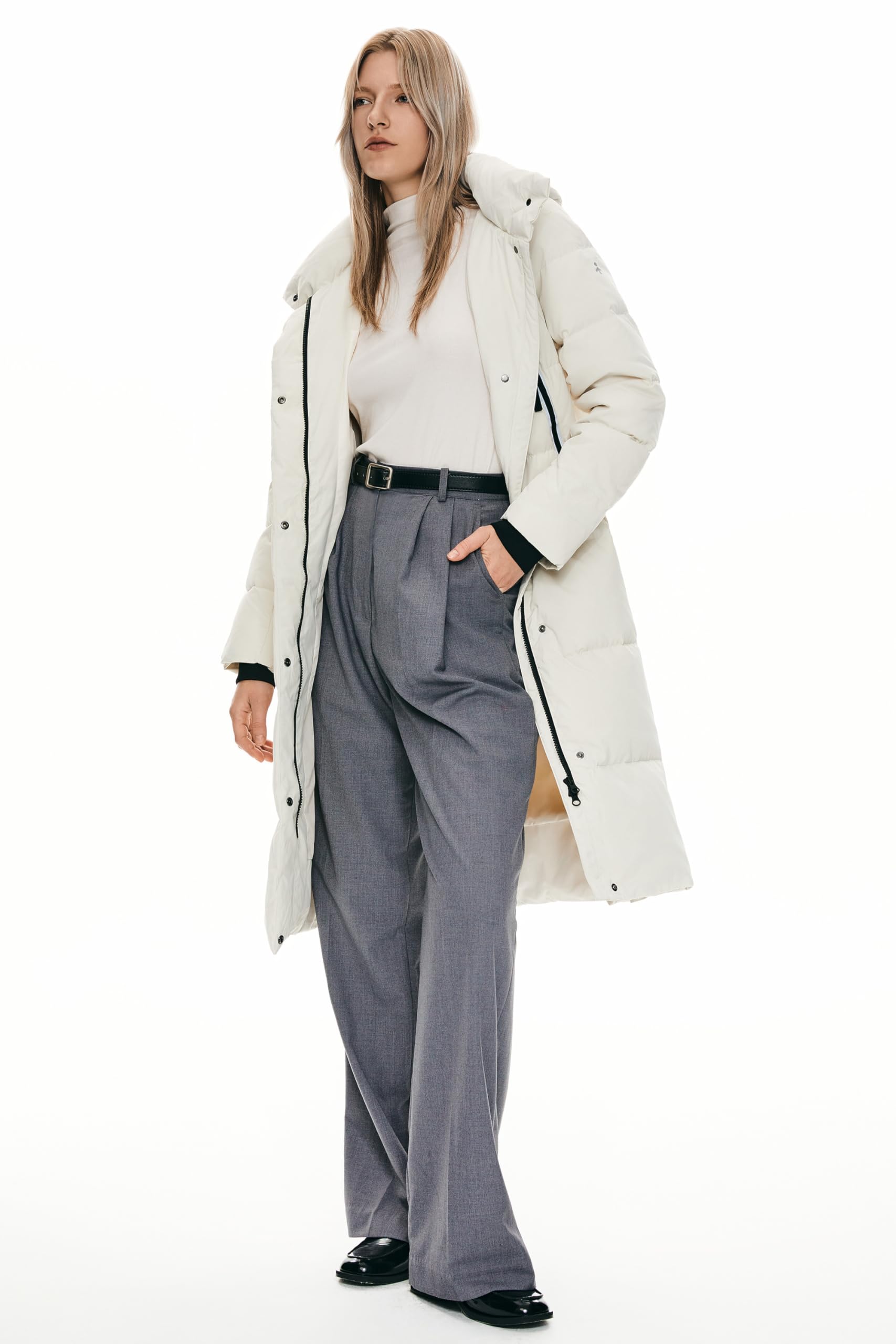 Orolay Women's Thickened Long Down Jacket - Winter Warm Hooded Puffer Coat with Side Zipper for Outdoor Activities & Cold Weather Protection