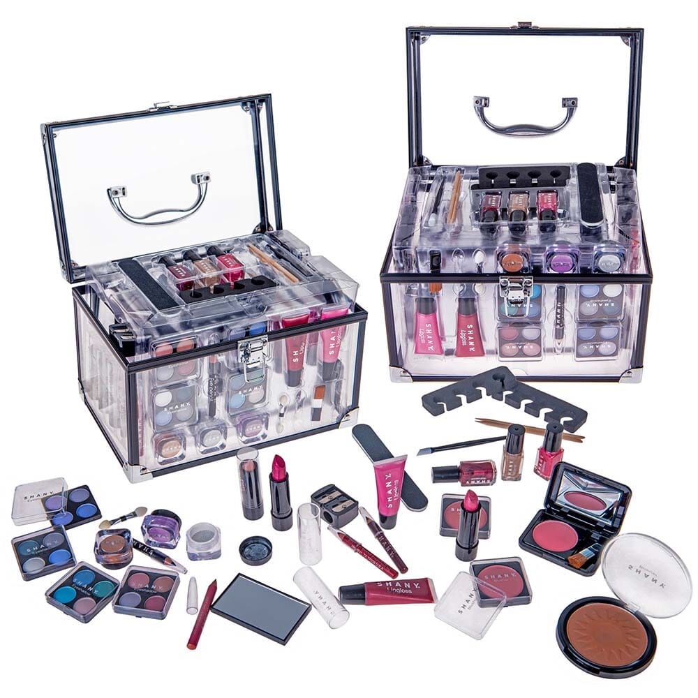 Silver Carry All Trunk Makeup Set - Professional Cosmetic Organizer for Travel, Home & Salon Use