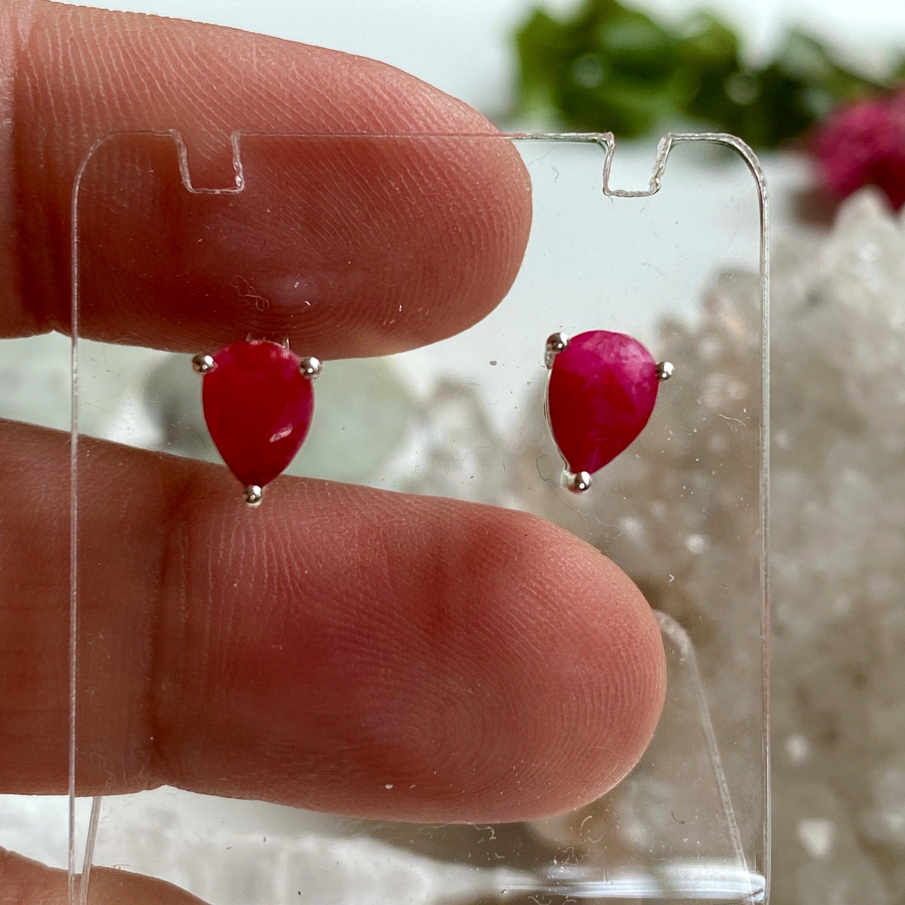 Ruby Teardrop Stud Earrings for Women - 14K Gold Plated Elegant Dangle Earrings KEGJ1037 | Perfect for Weddings, Parties & Everyday Wear