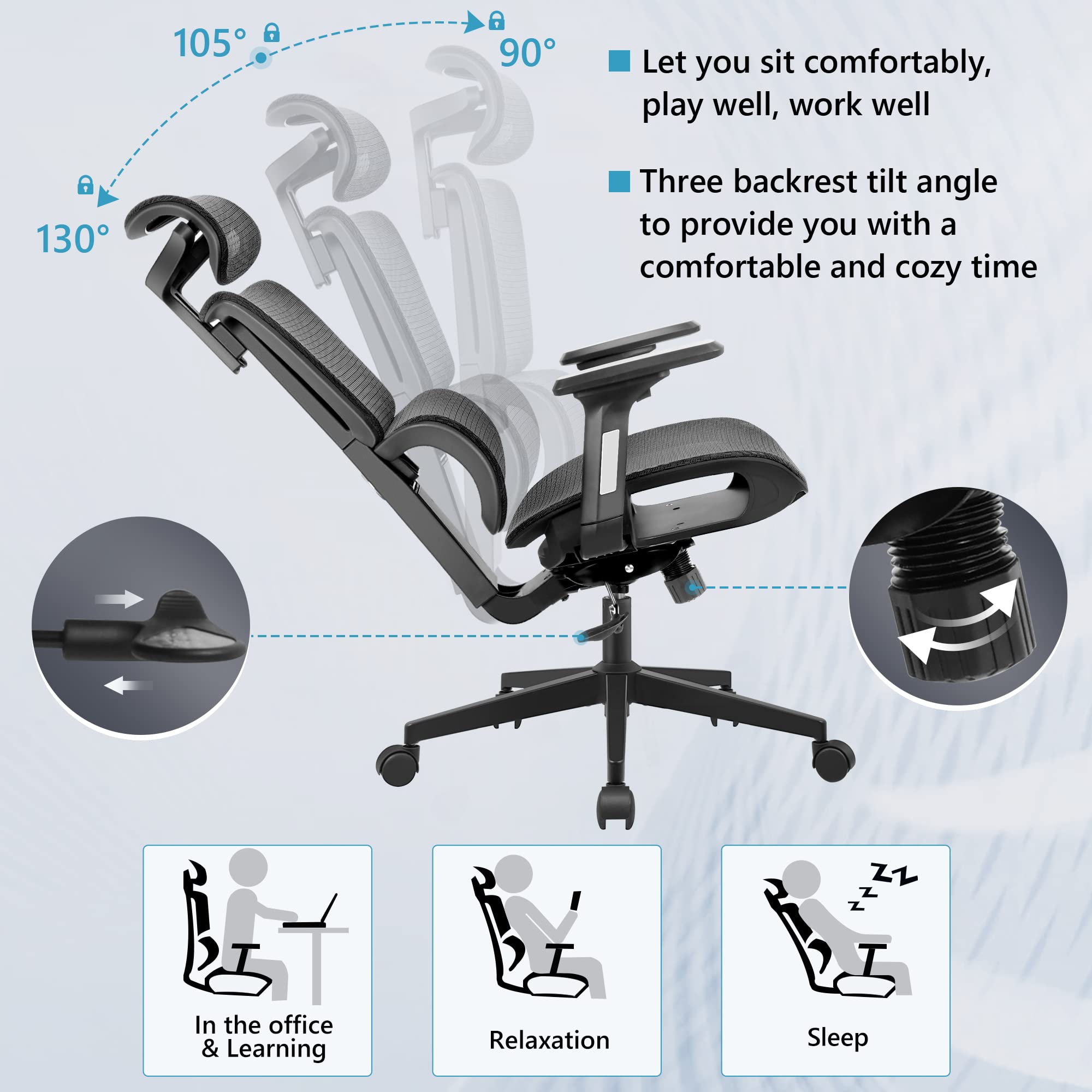 Premium Ergonomic Gaming Chair - High Back Breathable Mesh Office Chair with Adjustable Lumbar Support & Swivel Base - Adjustable Height Computer Desk Chair for Esports, Gaming & Home Office (Black) - Perfect for Long Gaming Sessions, Work from Home & Professional Workspaces