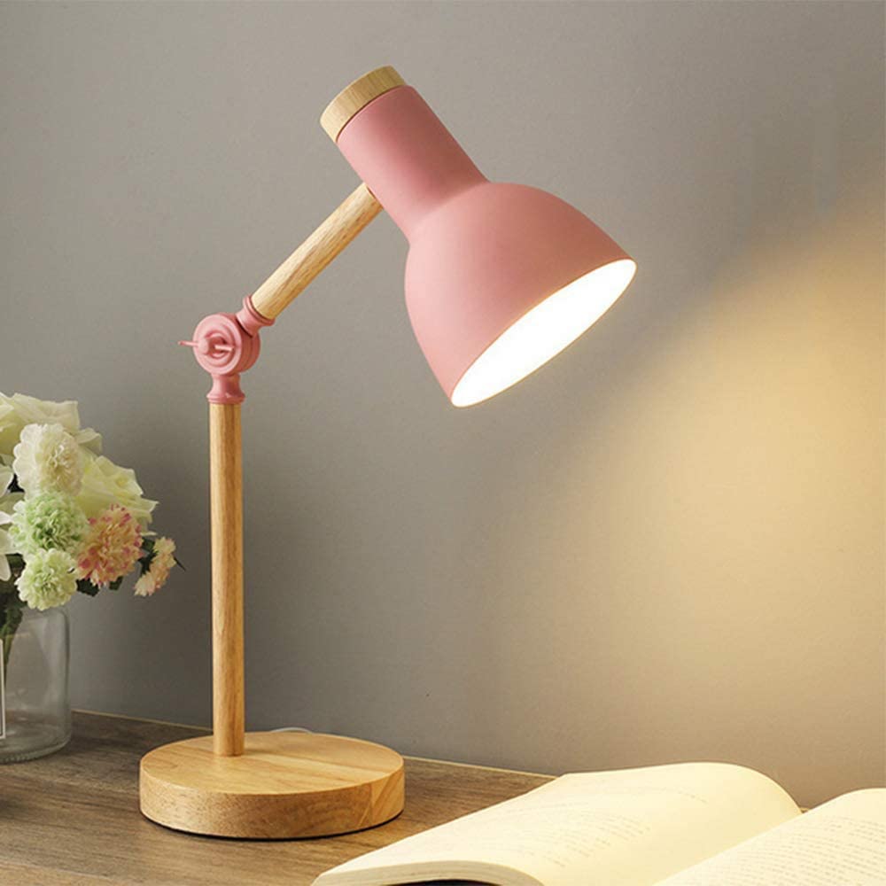 Ksovv Nordic Modern Table Lamp with Adjustable Swivel Arm - E27 LED Desk Light, Eye Protection Bedside Lamp for Bedroom, Study, Office - Perfect Night Light for Kids Reading & Working