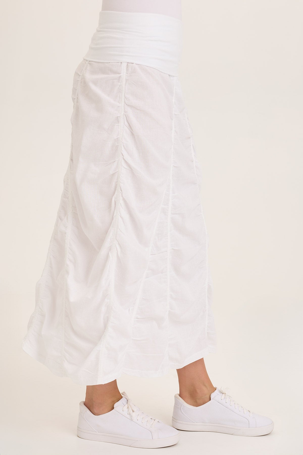 Linen Shirred Asymmetric Midi Skirt for Women - Boho Summer Beach Skirt with Side Slit, Comfortable & Flowy - Perfect for Vacation, Date Night, and Casual Outings