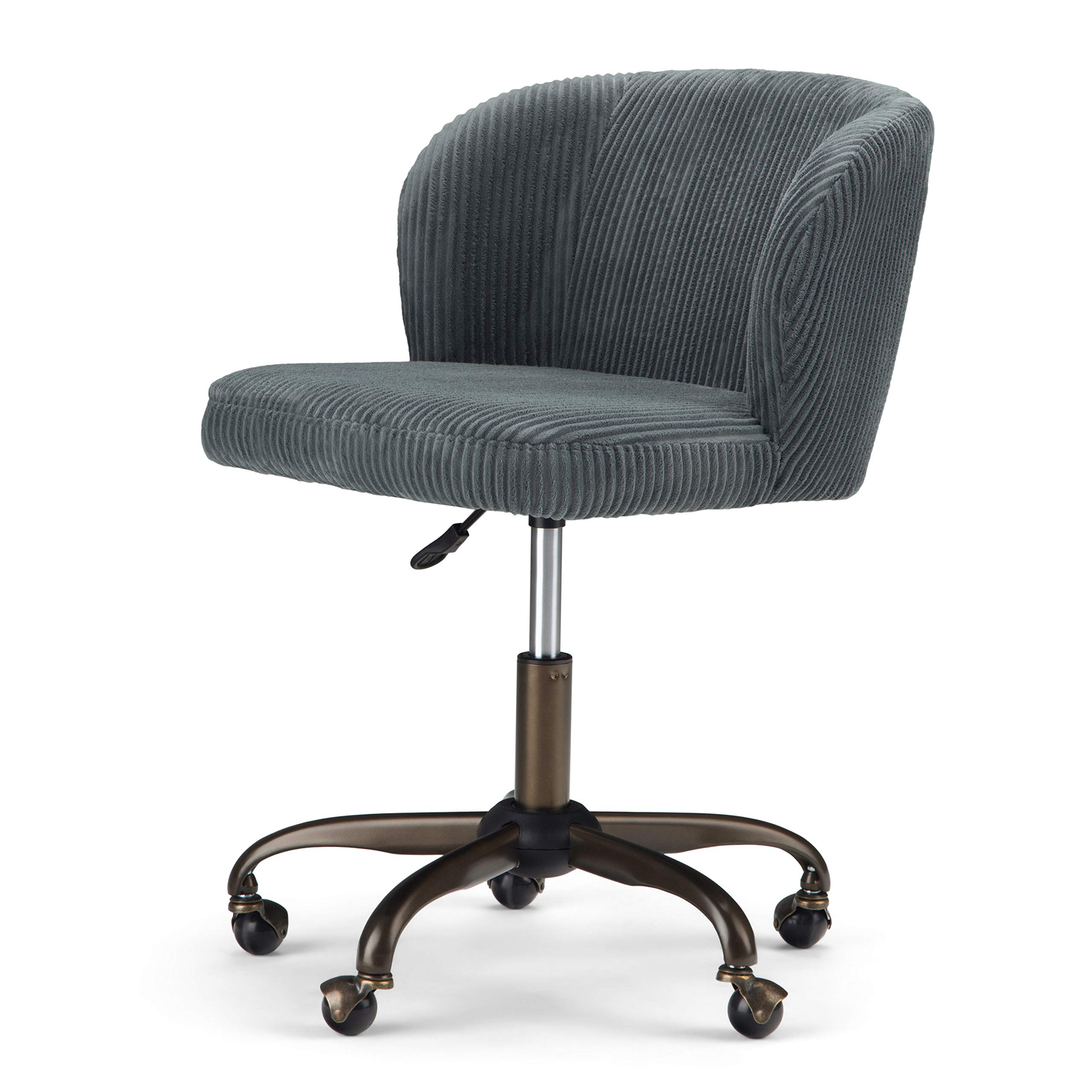 SIMPLIHOME Sheehan Swivel Adjustable Executive Office Chair - Grey Corduroy Fabric Ergonomic Desk Chair with Lumbar Support for Home Office, Study & Workspace - Modern Computer Chair for Long Hours Sitting