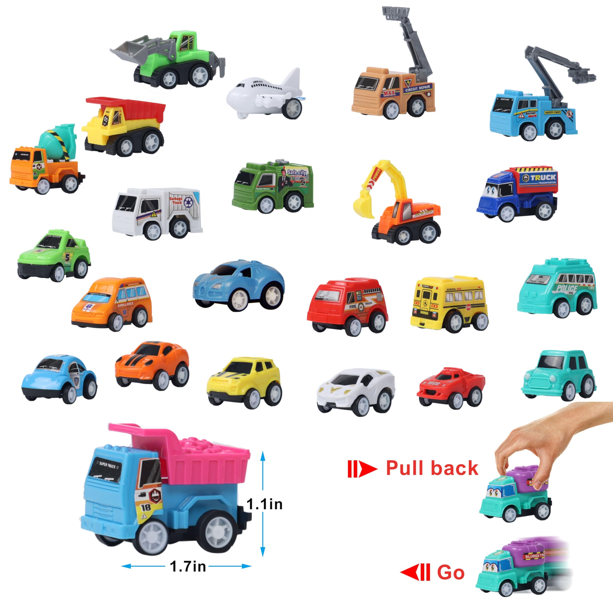 Juegoal 24-Piece Easter Pull Back Cars and Trucks Toy Vehicles Set for Toddlers & Kids Ages 3-6 - Stocking Stuffers, Easter Party Favors, Birthday Gifts for Boys & Girls - Fun Indoor & Outdoor Play Toys for Preschoolers