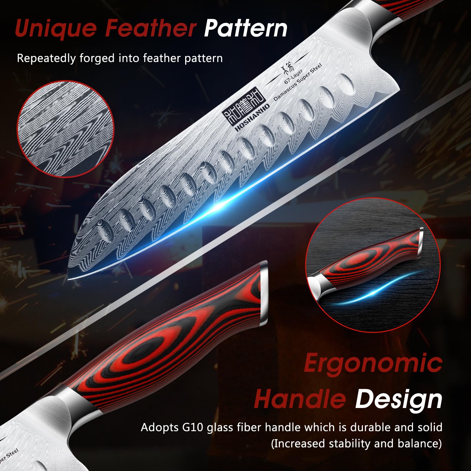 Premium 3-Piece Damascus Steel Kitchen Knife Set - Ultra Sharp Professional Chef Knives with Ergonomic G10 Handle (Chef Knife, Utility Knife, Paring Knife) - Perfect for Cooking, Slicing, Dicing & Food Prep - Great Gift Box for Chefs & Home Cooks