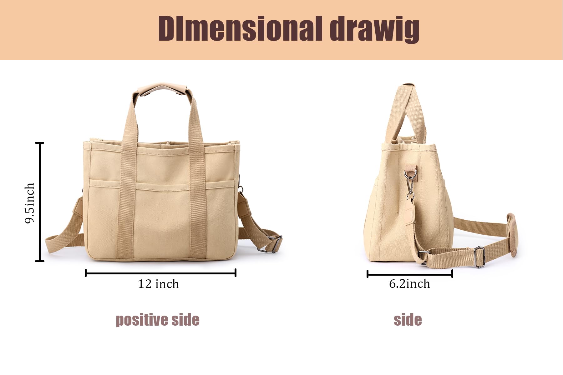 Stylish Canvas Tote Bag for Women with Multiple Pockets - Trendy Shoulder & Crossbody Handbag - Perfect for Work, Travel, Shopping & Daily Use