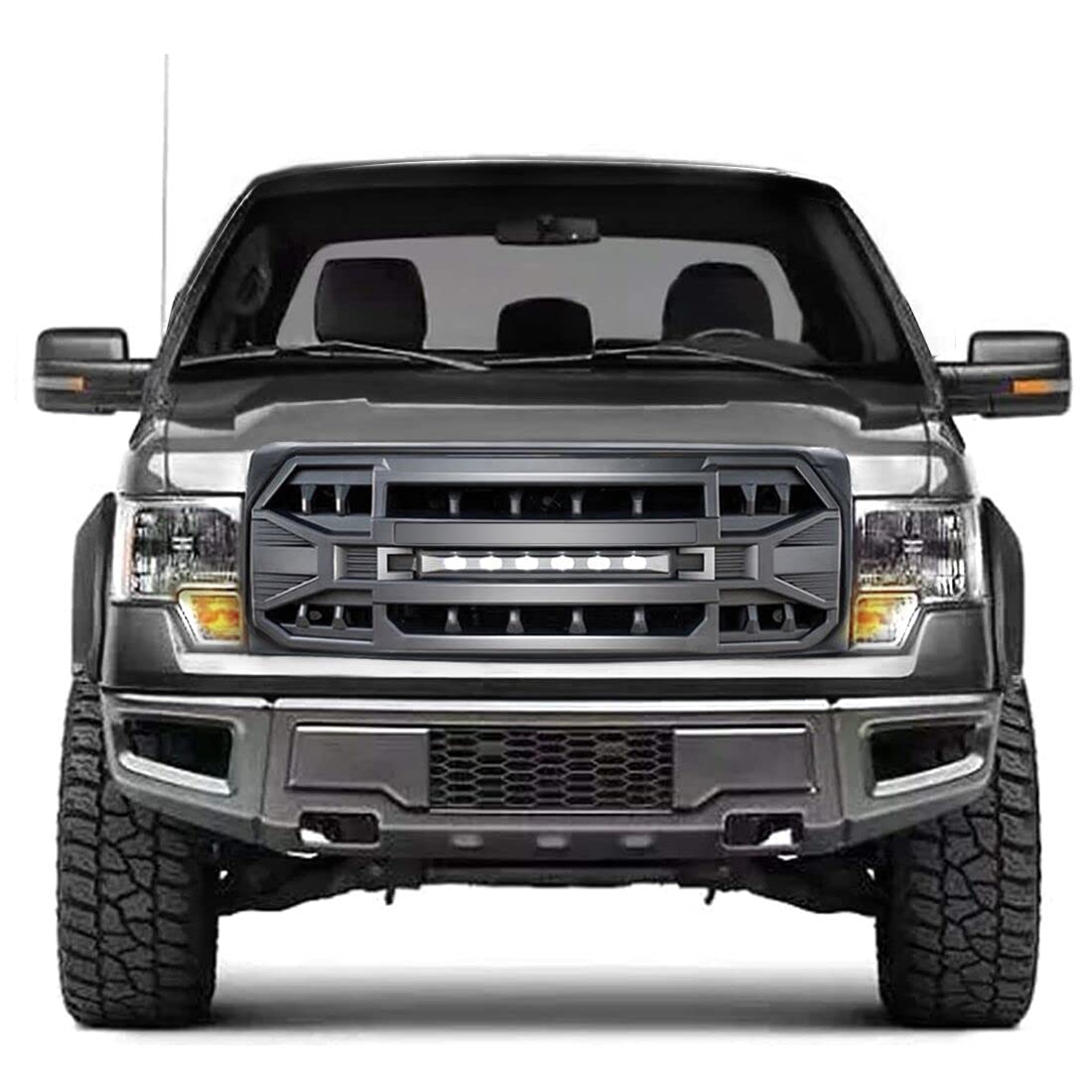 2009-2014 Ford F150 Matte Black Front Bumper Grille Replacement with Off-Road Lights | Heavy Duty Truck Accessory for Off-Roading & Daily Driving