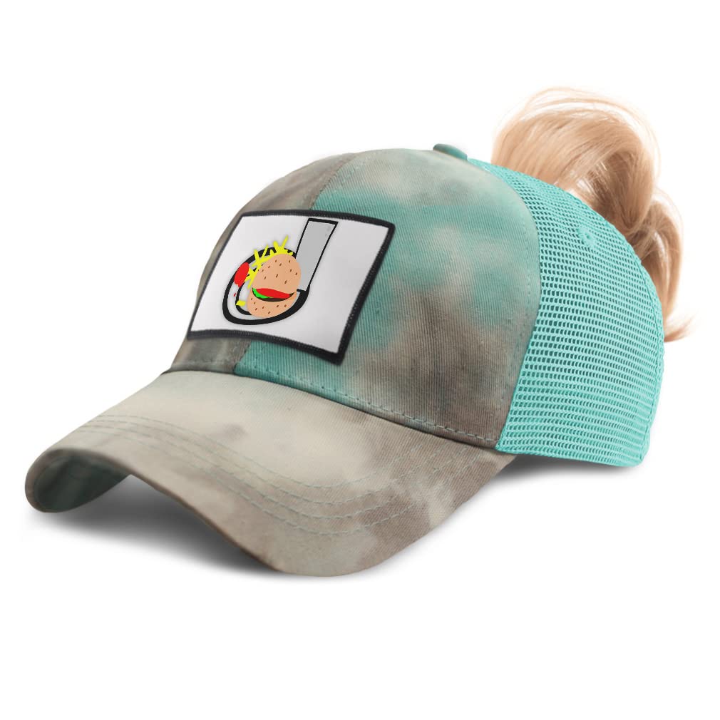 Speedy Pros Women's High Ponytail Baseball Cap - Cute Burger & Fries Food Print Cotton Hat for Women | Perfect for Fast Food Lovers, Casual Outfits & Summer Fashion