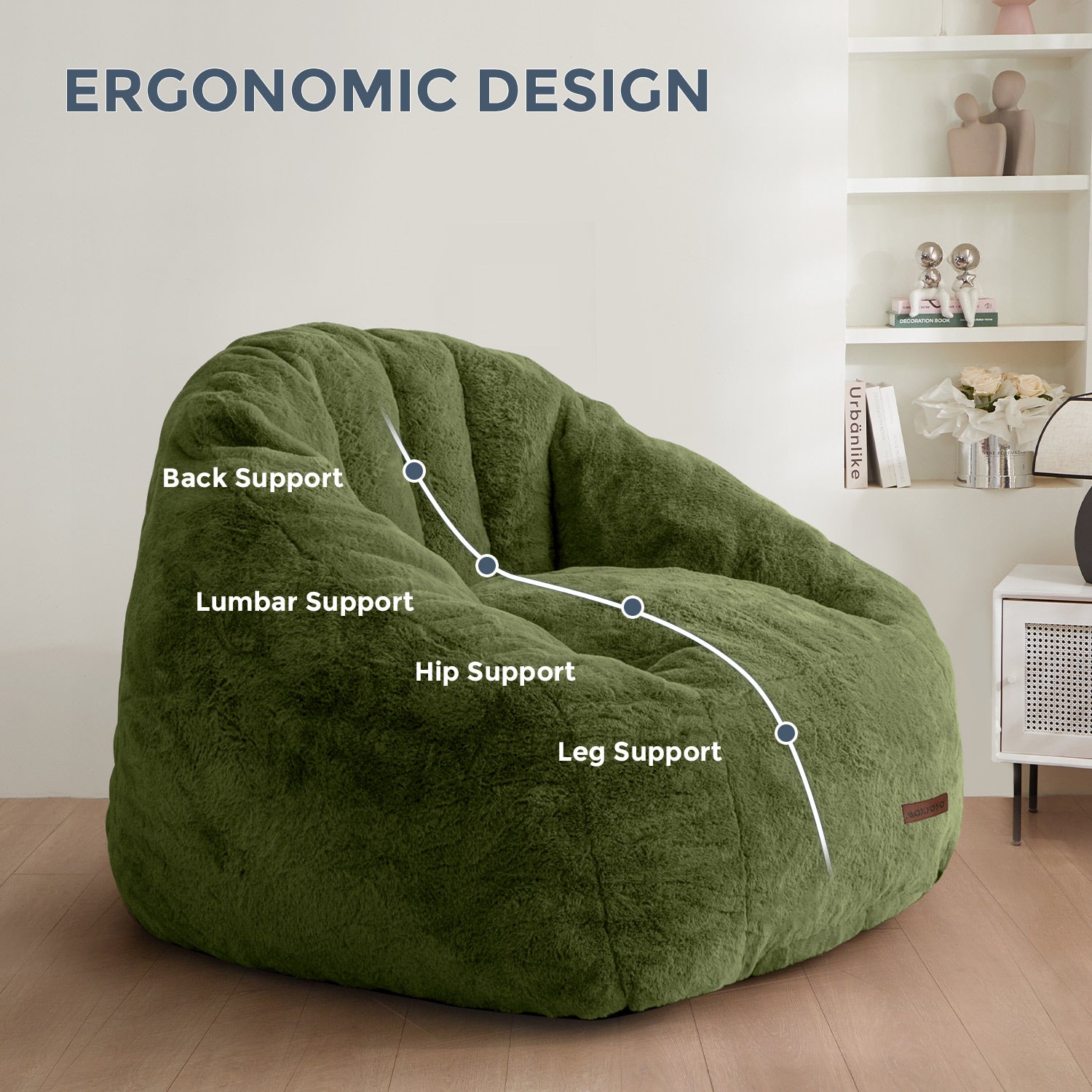 MAXYOYO Giant Bean Bag Chair - Oversized Faux Fur Shell Design with Premium Filler | Ultra Comfortable Lounge Chair for Living Room, Bedroom, Game Room & Dorm