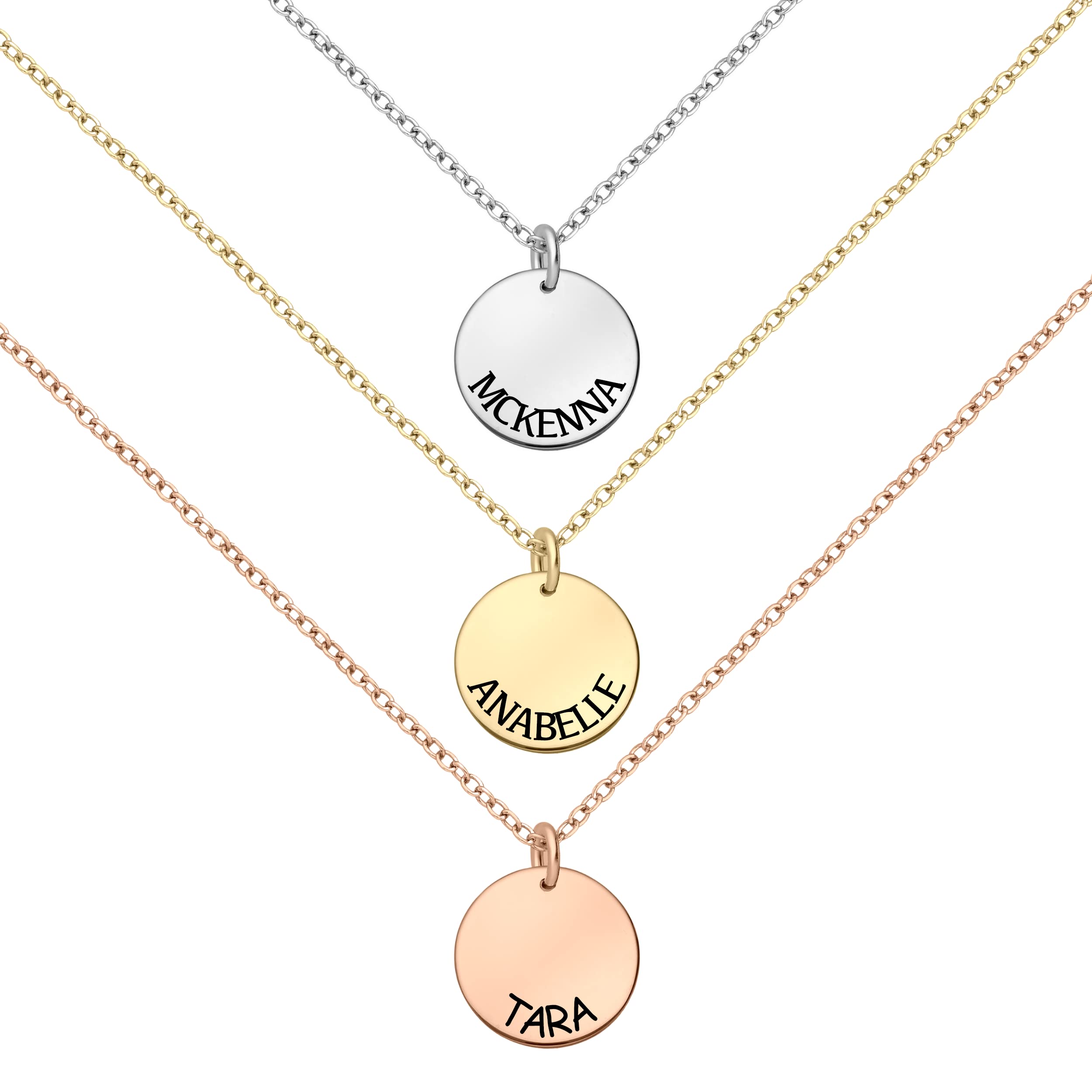 Personalized Engraved Round Disc Necklace - 14K Gold, Silver & Rose Gold Options | Custom Name Jewelry for Women, Gift for Her | Perfect for Anniversaries, Birthdays & Valentine's Day (16 Inch Chain)