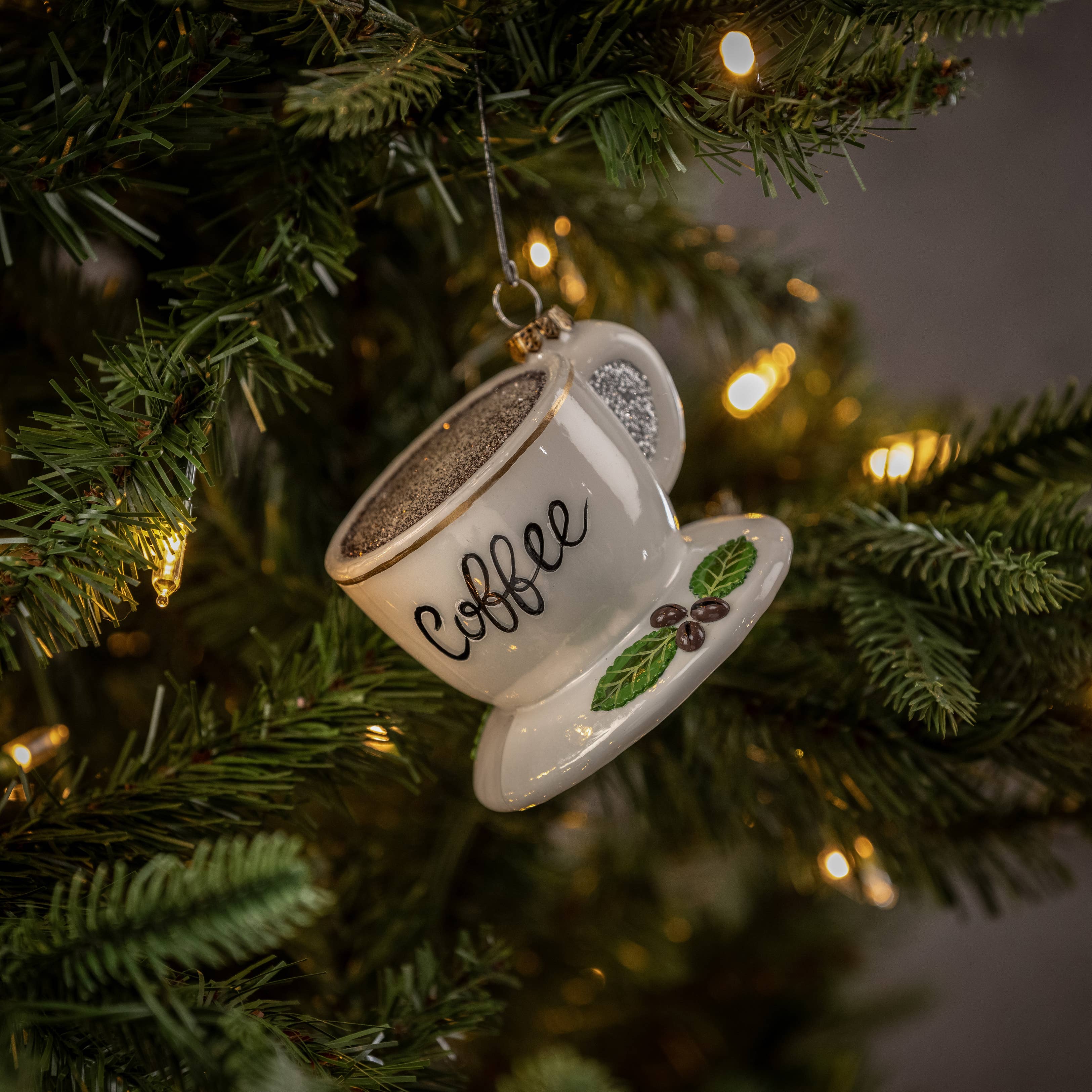 Elegant Coffee Cup & Saucer Ornament Set - Perfect for Christmas Tree Decor, Gift Giving & Home Decoration