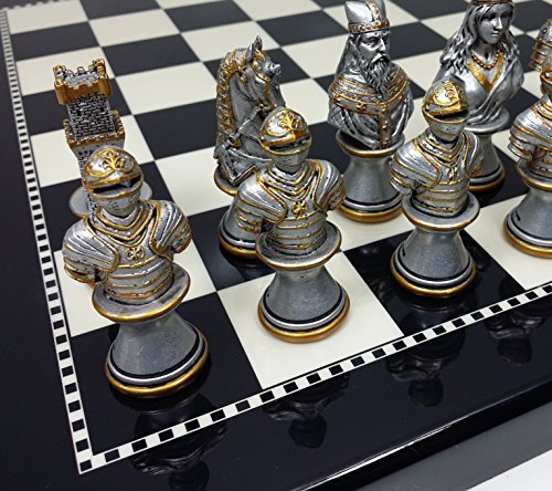 Medieval Crusades Knight Chess Set - Gold & Silver Busts with 15