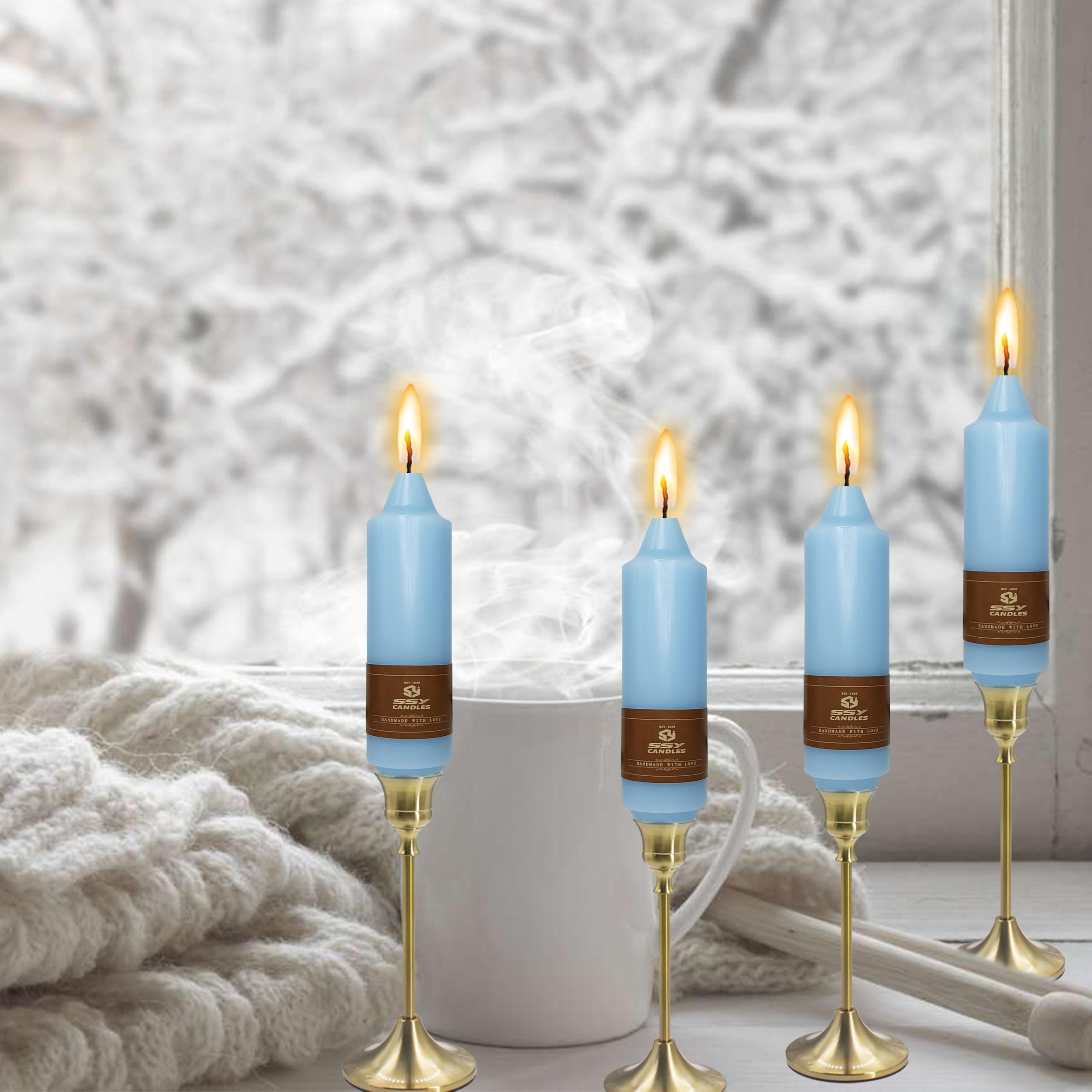 5 Inch Short Taper Candles Blue - Set of 4 Handmade Beeswax Candles for Dinner, Wedding, Party Decor - Elegant Home Decor Candlesticks for Romantic Ambiance, Table Centerpieces & Holiday Celebrations