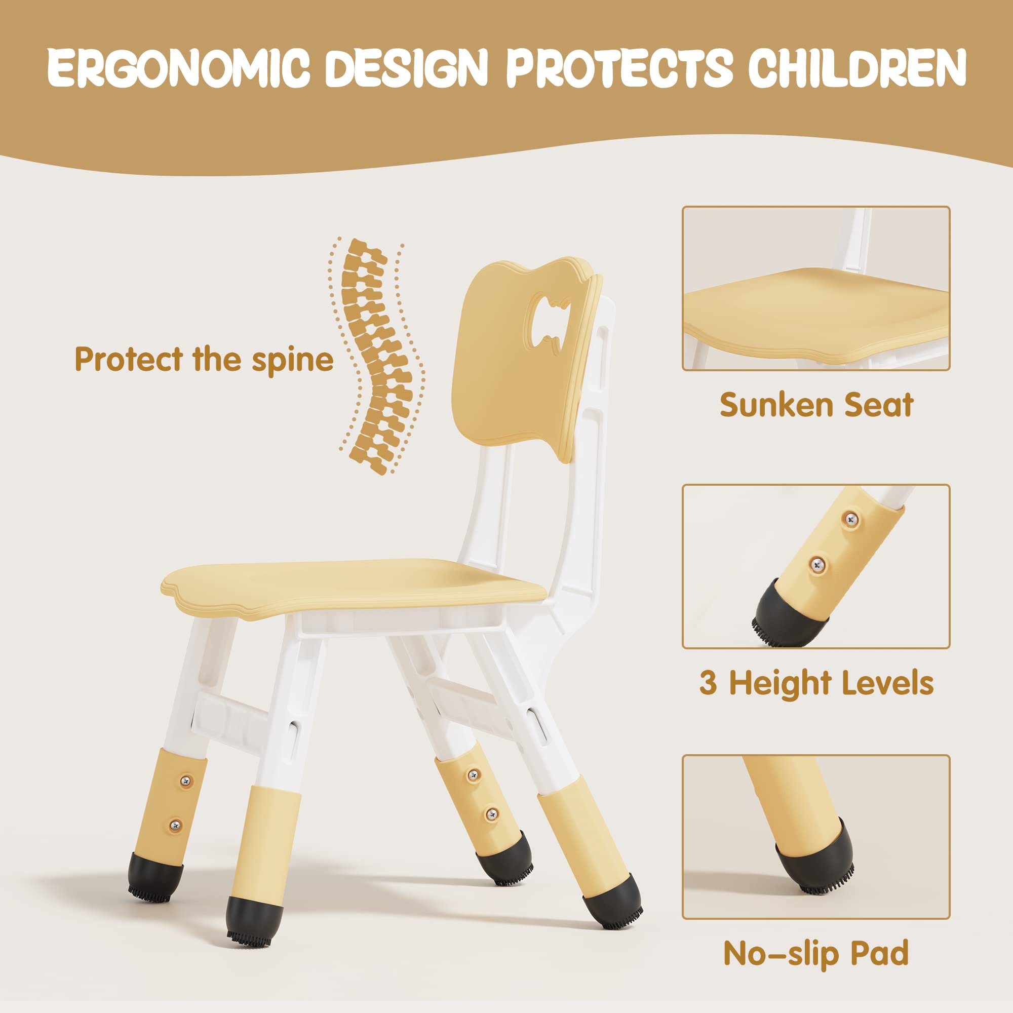 Brelley Kids Table and 4 Chairs Set - Adjustable Height Toddler Table & Chairs with Graffiti Desktop - Perfect for Classroom, Daycare & Home - Multi-Activity Children's Table for Ages 2-8 - Ideal for Arts & Crafts, Snack Time, and Learning Activities