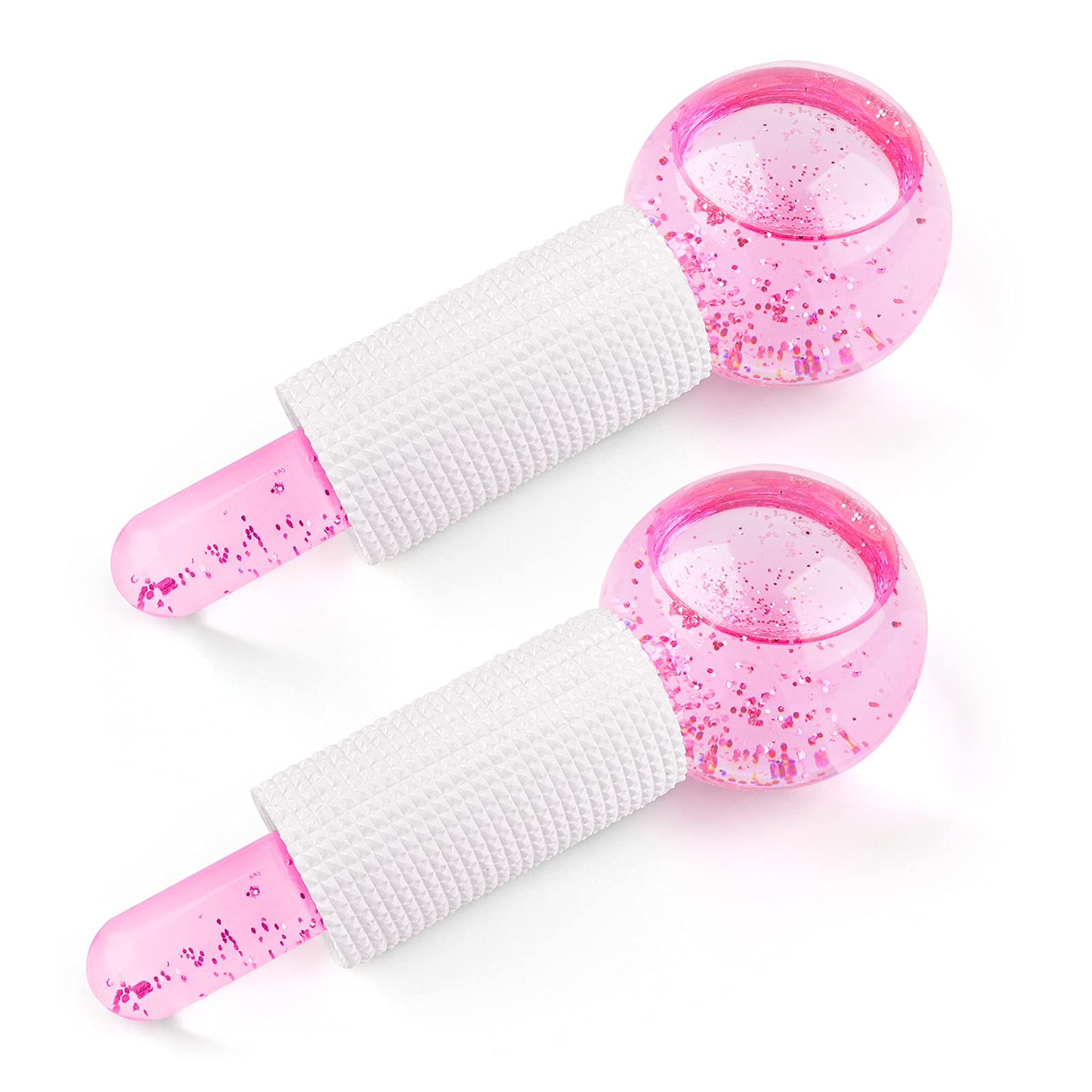 Qhou Ice Globes & Ice Roller for Face & Eye Puffiness Relief - Cooling Facial Massager for Dark Circles, Pores & Skin Tightening - Pink | Skincare Tools for Beauty Routine, Morning Routine & Spa Day